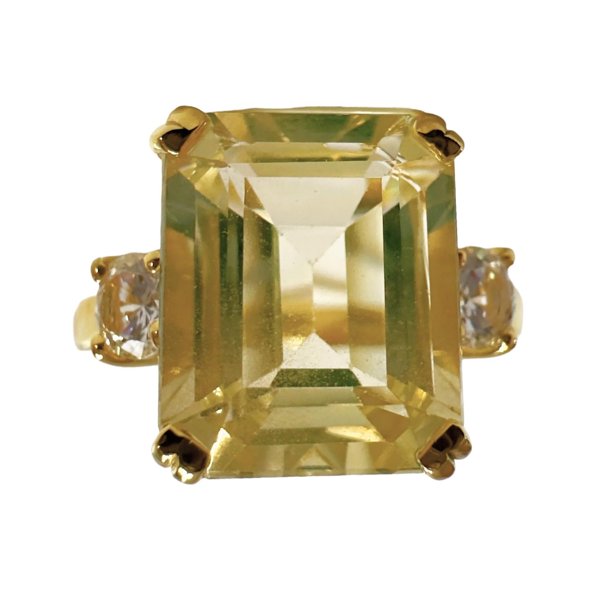 New African 5.2 ct Peridot Yellow & White Sapphire YGold Plated Sterling Ring 2