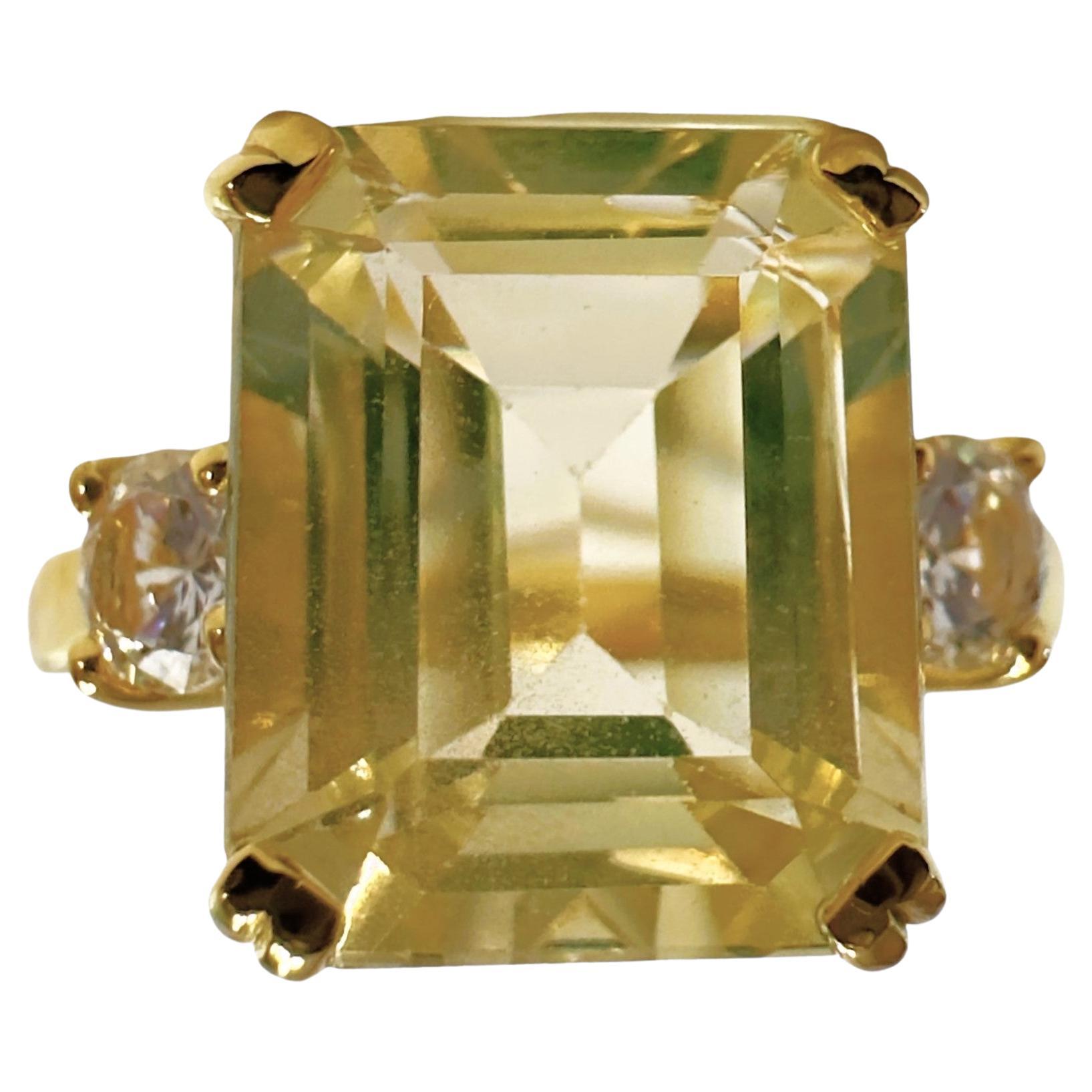 New African 5.2 ct Peridot Yellow & White Sapphire YGold Plated Sterling Ring