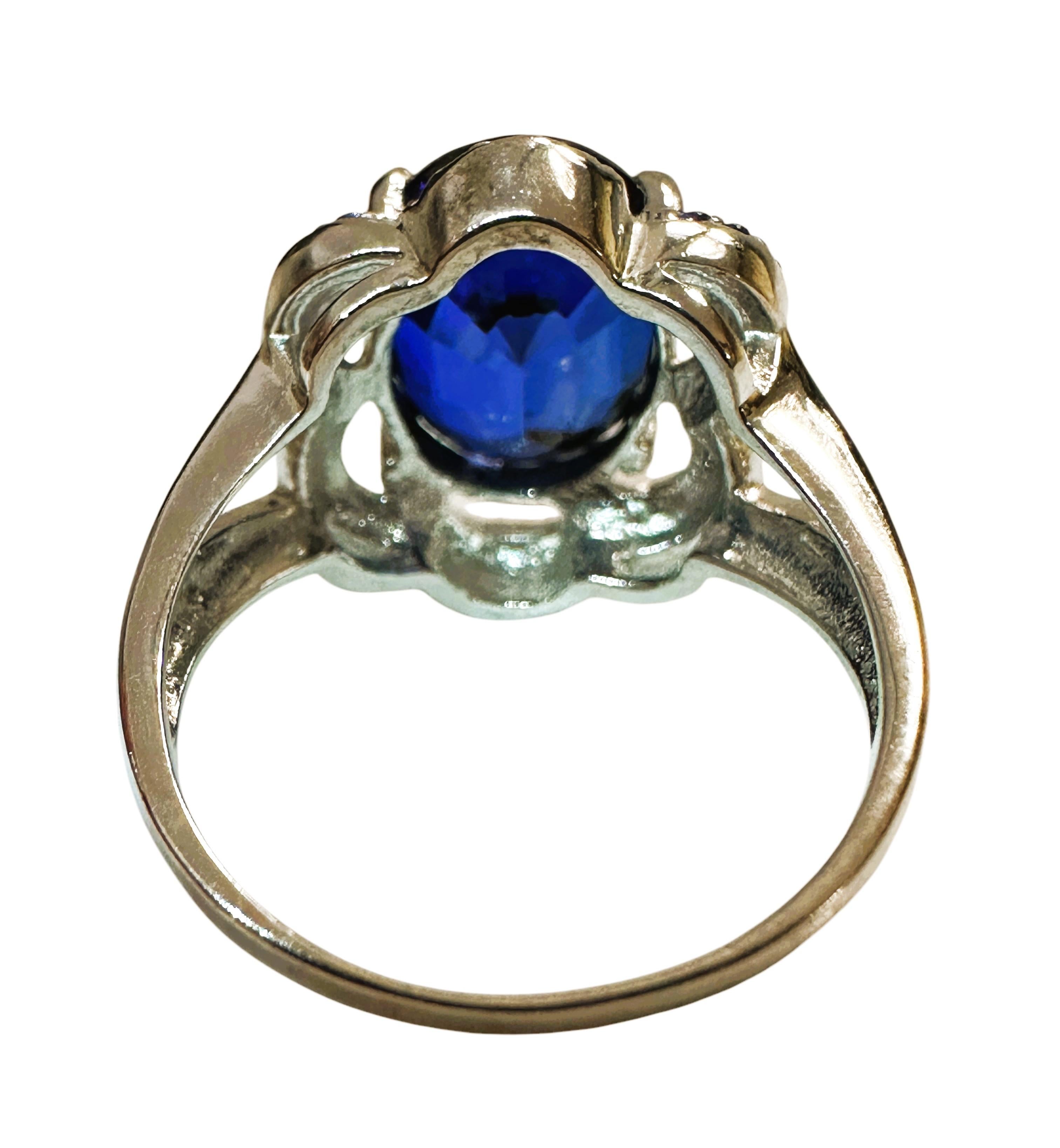 Oval Cut New African 5.20 Carat Oval & Diamond Cut Blue Sapphire Sterling Ring Size 7 For Sale