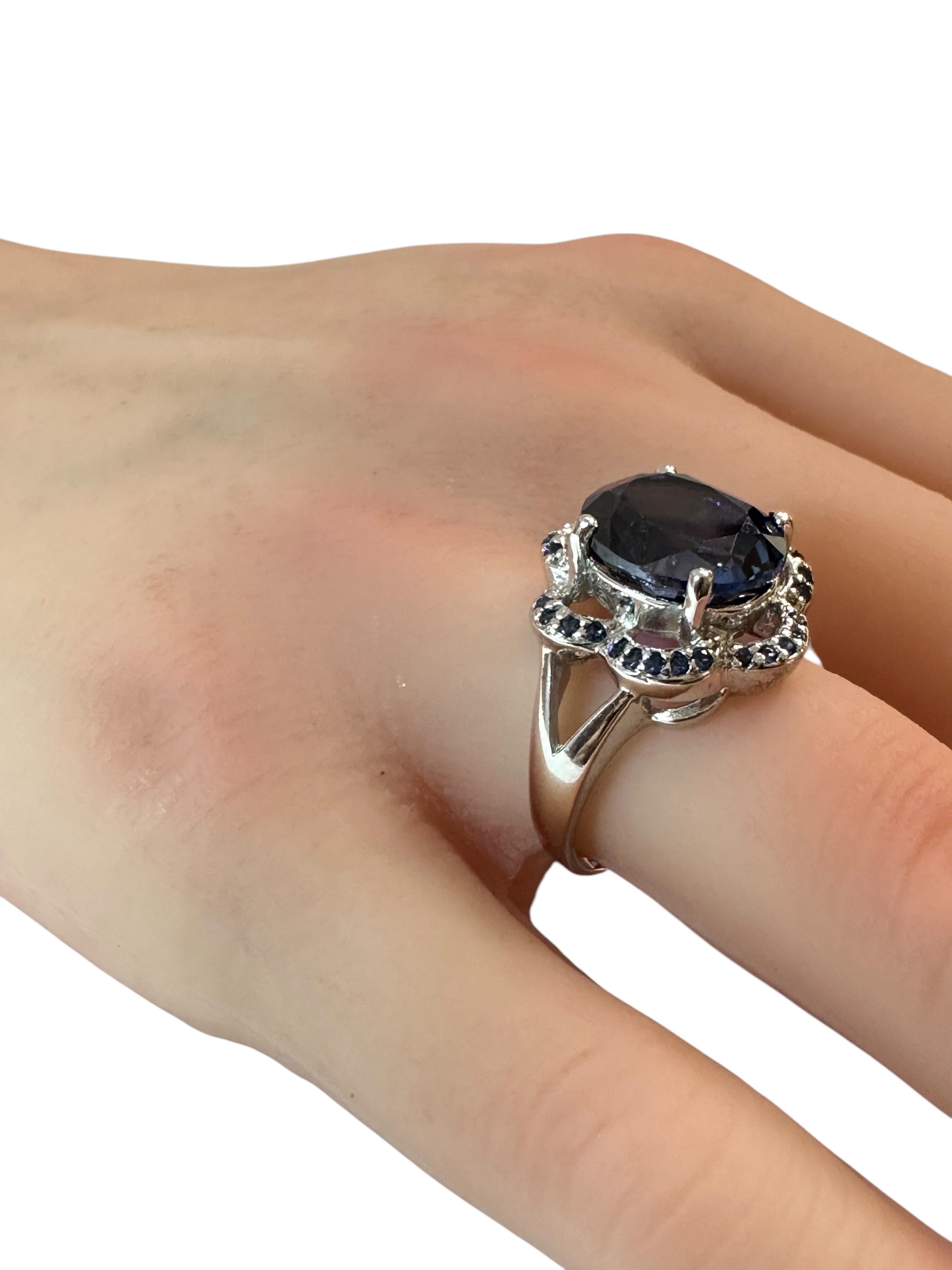 Women's New African 5.20 Carat Oval & Diamond Cut Blue Sapphire Sterling Ring Size 7 For Sale