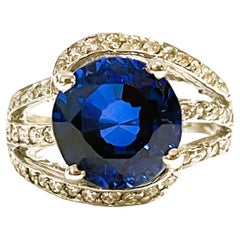 New African 5.20 Ct Kashmir Blue & White Sapphire Sterling Ring