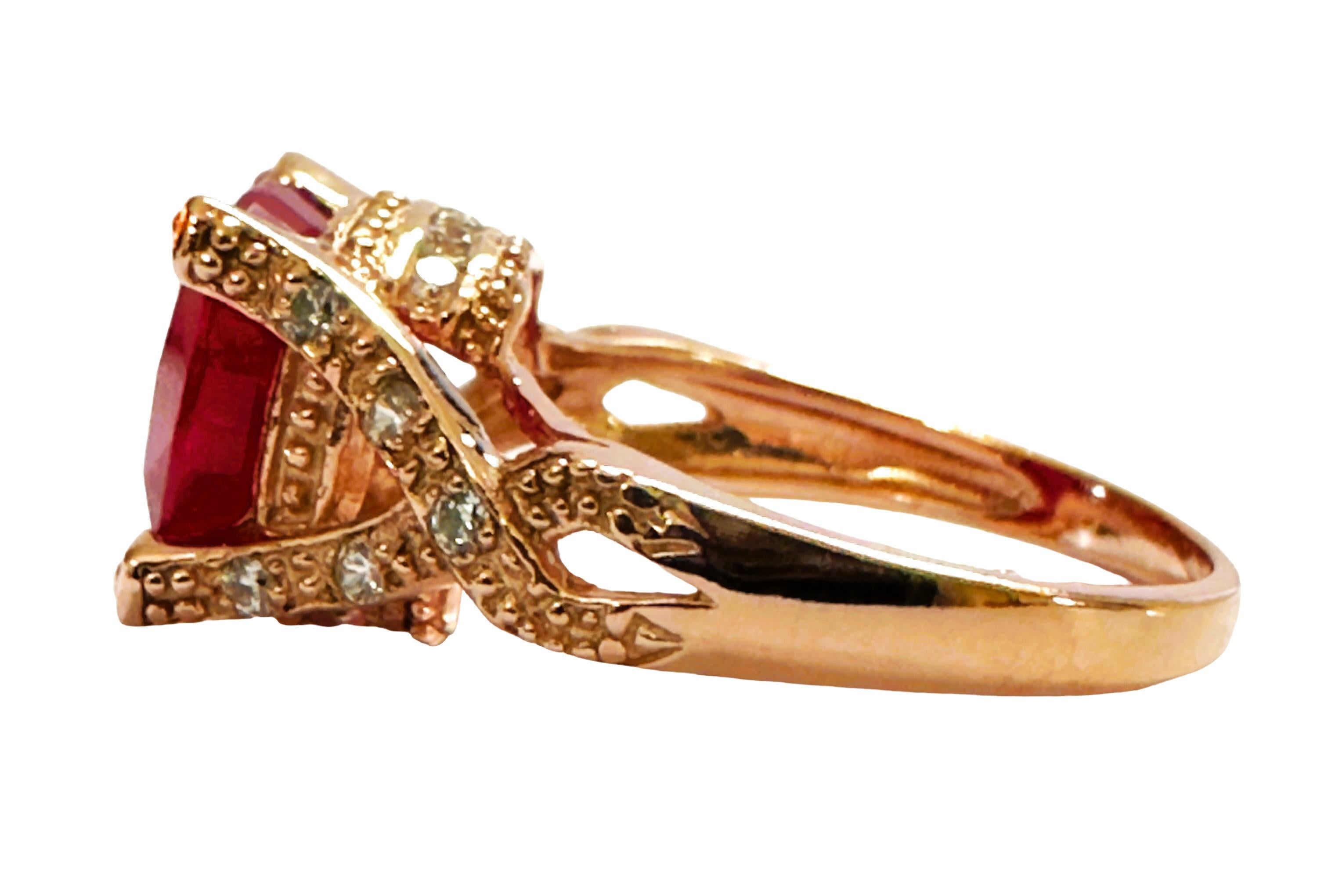 Art Deco New African 5.4 Ct Pinkish Red Sapphire RGold Plated Sterling Ring