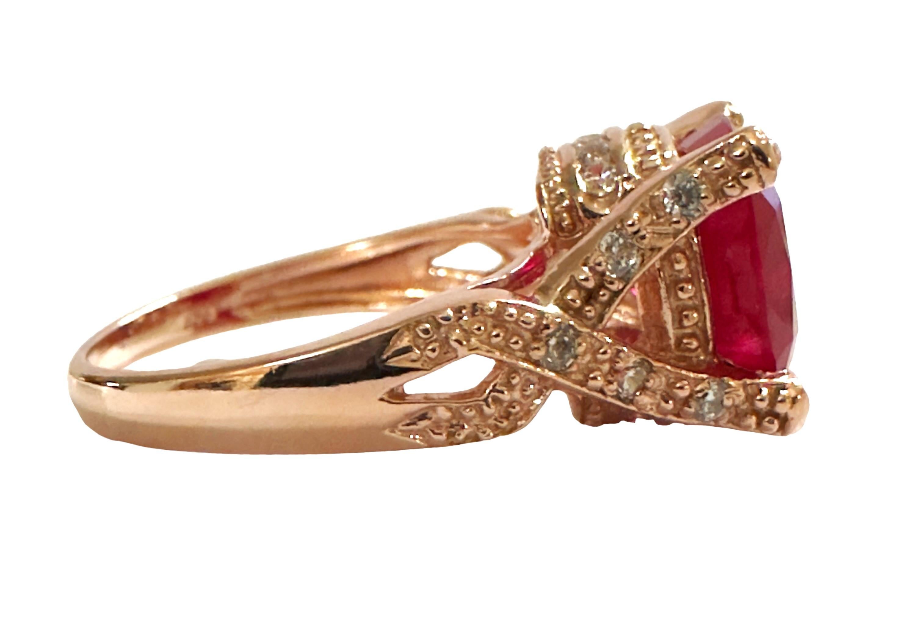 New African 5.4 Ct Pinkish Red Sapphire RGold Plated Sterling Ring In New Condition In Eagan, MN