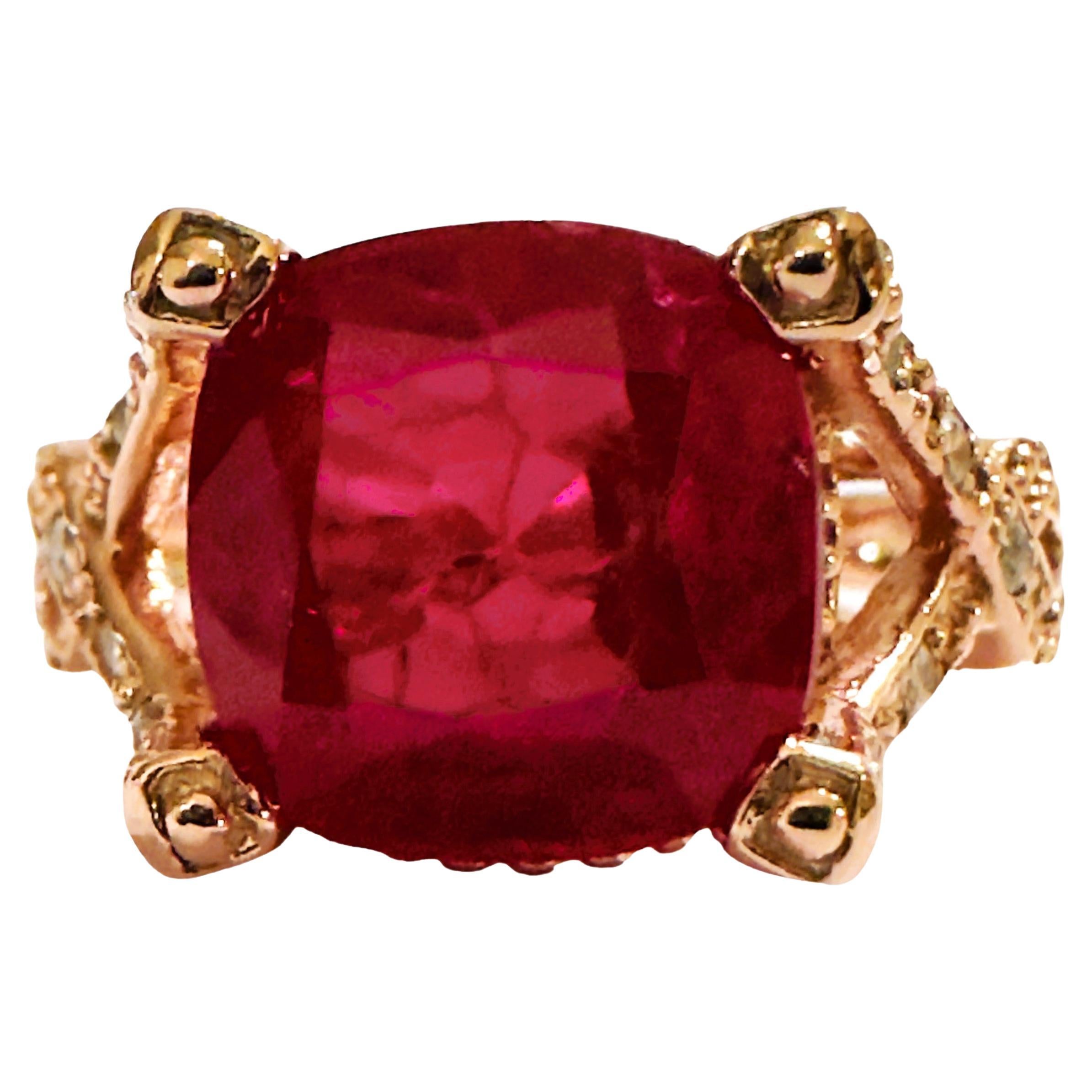 New African 5.4 Ct Pinkish Red Sapphire RGold Plated Sterling Ring  For Sale
