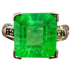 New African 5.40 Ct Emerald Green Garnet Sapphire Sterling Ring Size 7