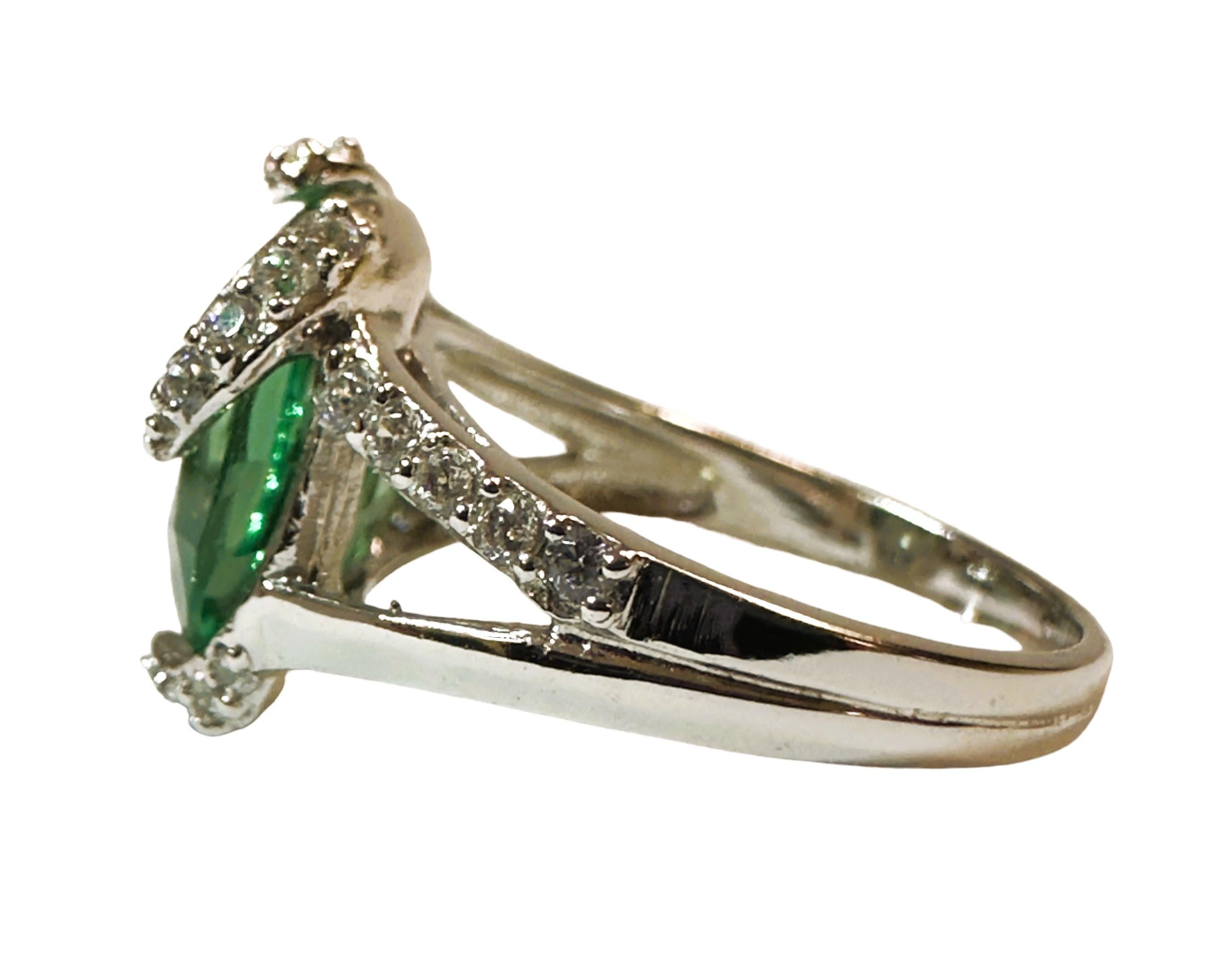 Art Deco New African 5.5 ct Paraiba Green Tourmaline & Sapphire Sterling Ring