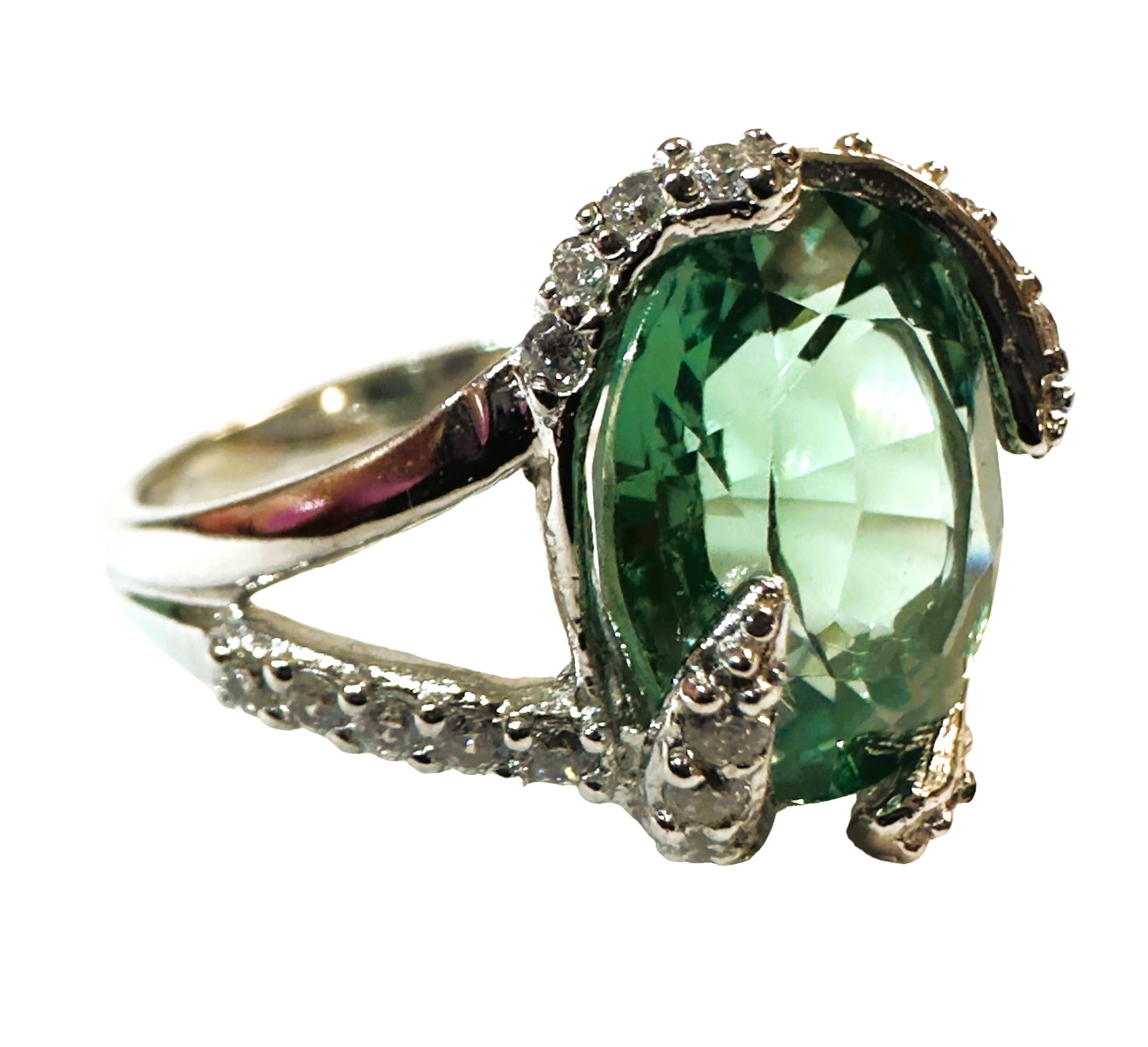 Women's New African 5.5 ct Paraiba Green Tourmaline & Sapphire Sterling Ring For Sale