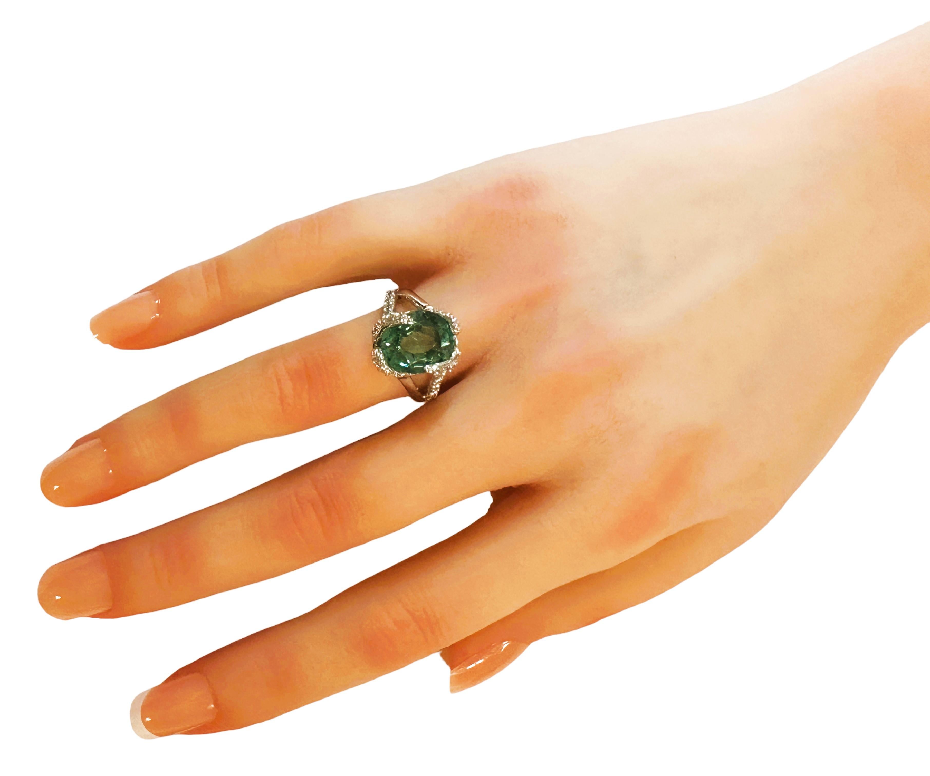 New African 5.5 ct Paraiba Green Tourmaline & Sapphire Sterling Ring For Sale 1