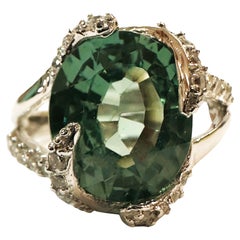 New African 5.5 ct Paraiba Green Tourmaline & Sapphire Sterling Ring