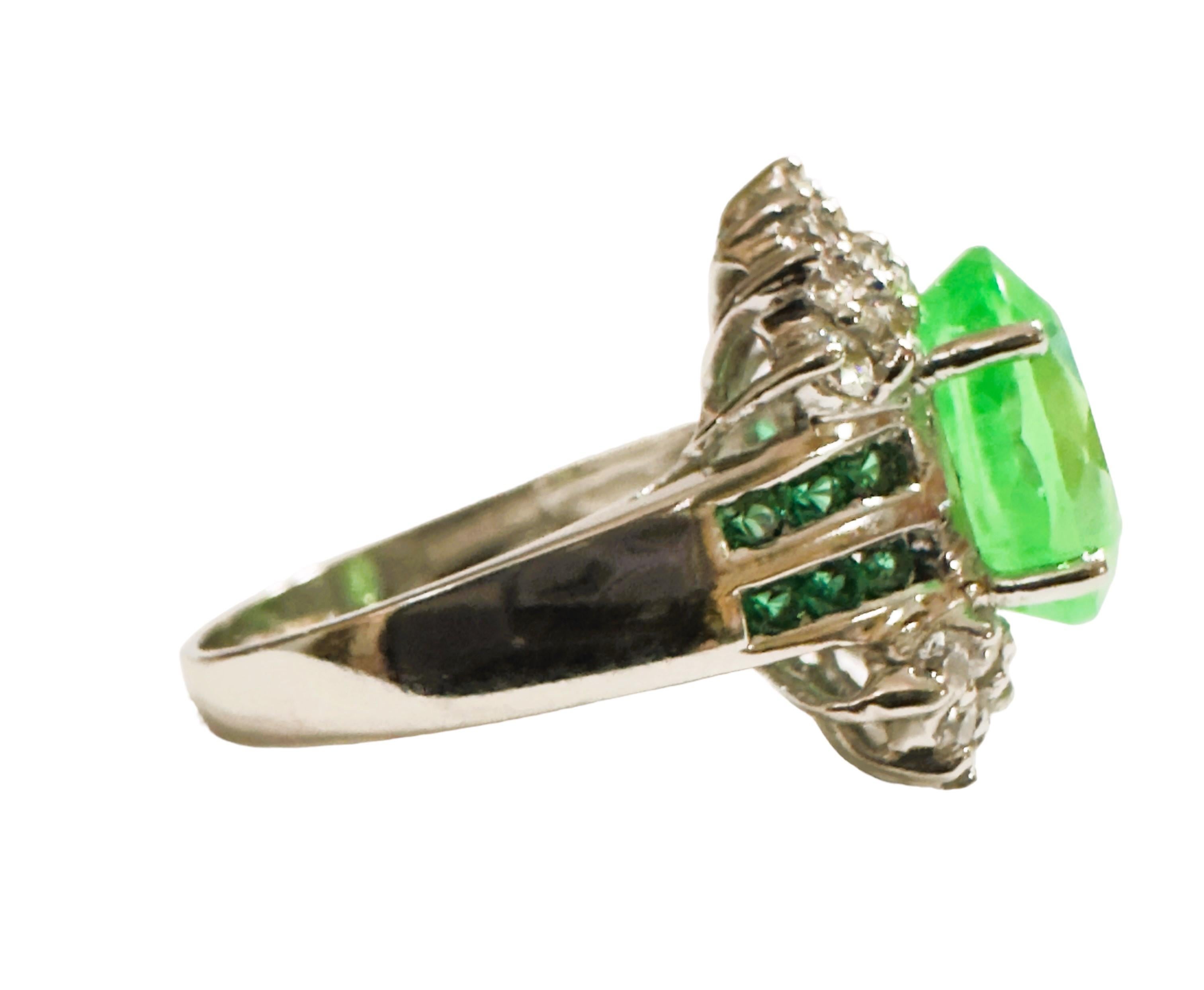 Princess Cut New African 5.6 Ct Emerald Green Garnet Sapphire & Tsavorite Sterling Ring 
