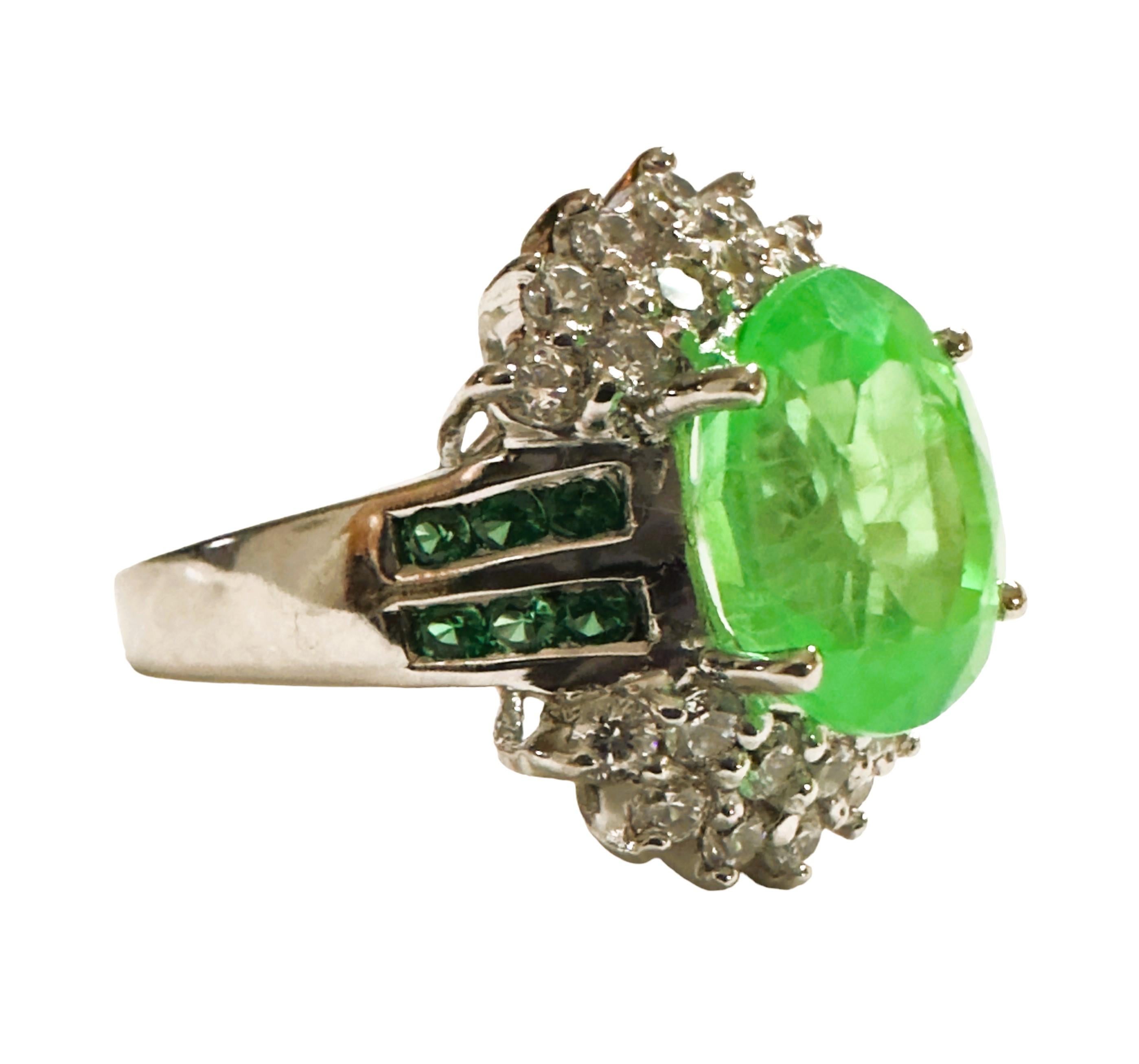 New African 5.6 Ct Emerald Green Garnet Sapphire & Tsavorite Sterling Ring  In New Condition In Eagan, MN