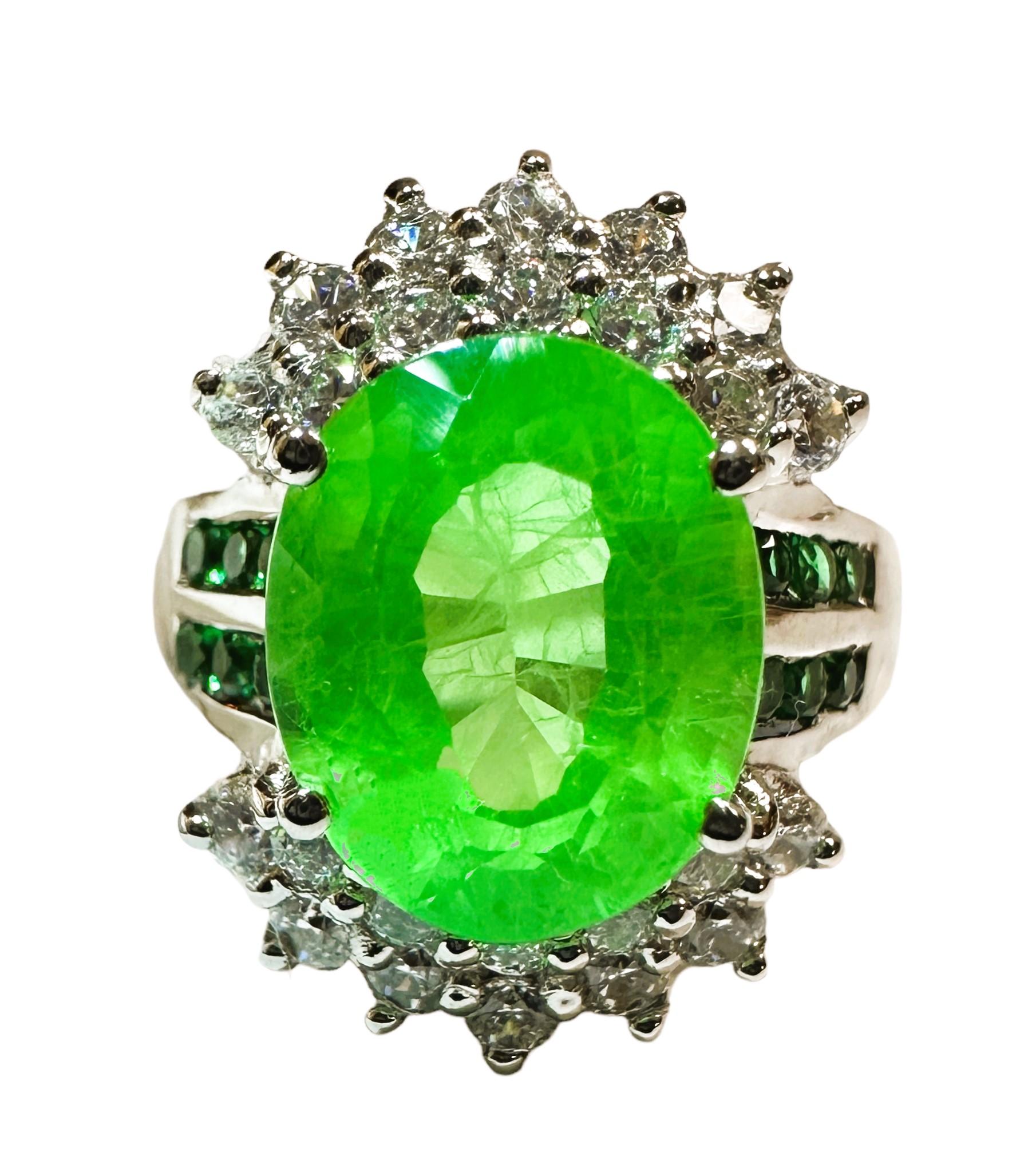 New African 5.6 Ct Emerald Green Garnet Sapphire & Tsavorite Sterling Ring  1