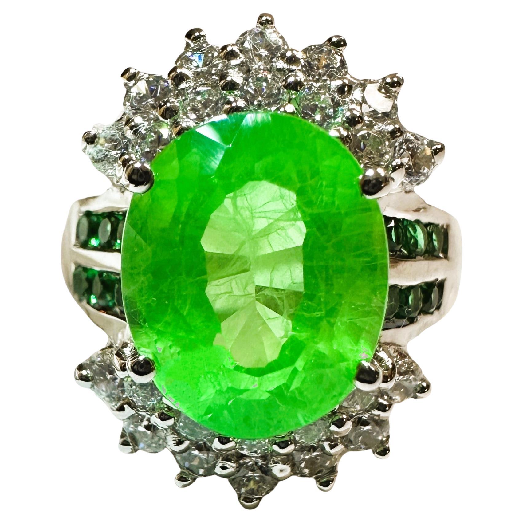 New African 5.6 Ct Emerald Green Garnet Sapphire & Tsavorite Sterling Ring 