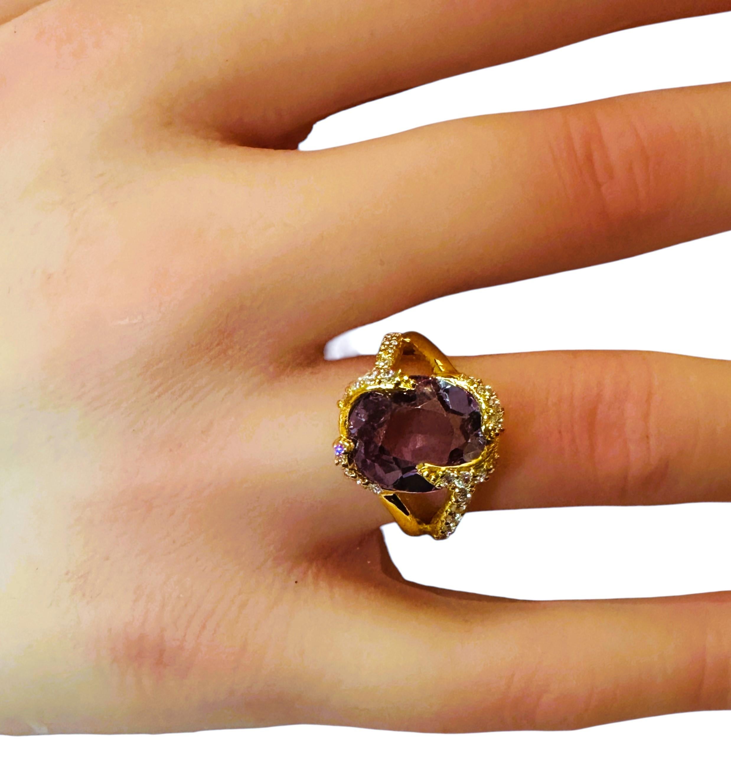 Art Deco New African 5.7 ct Purple Sapphire & Diamond Cut Sapphire YGold Sterling Ring For Sale