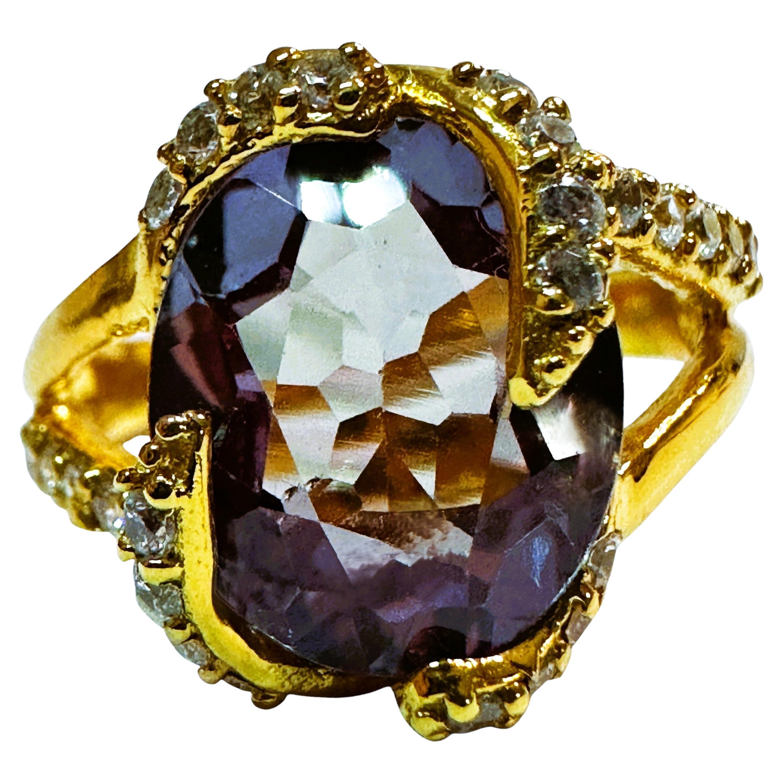Nuevo anillo africano de oro de ley con zafiro púrpura de 5,7 ct y zafiro talla diamante YGold