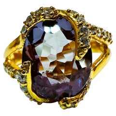 Nuevo anillo africano de oro de ley con zafiro púrpura de 5,7 ct y zafiro talla diamante YGold