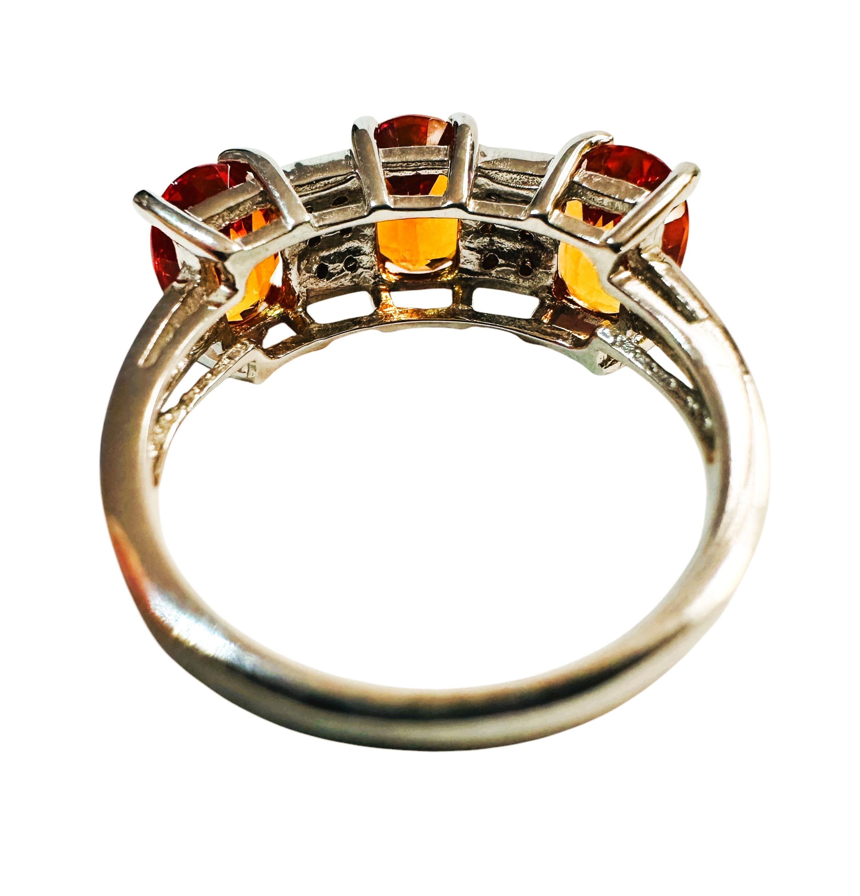 New 5.7 carat Fanta Orange Spessartite & Diamond Cut Sapphire Sterling Ring For Sale 4