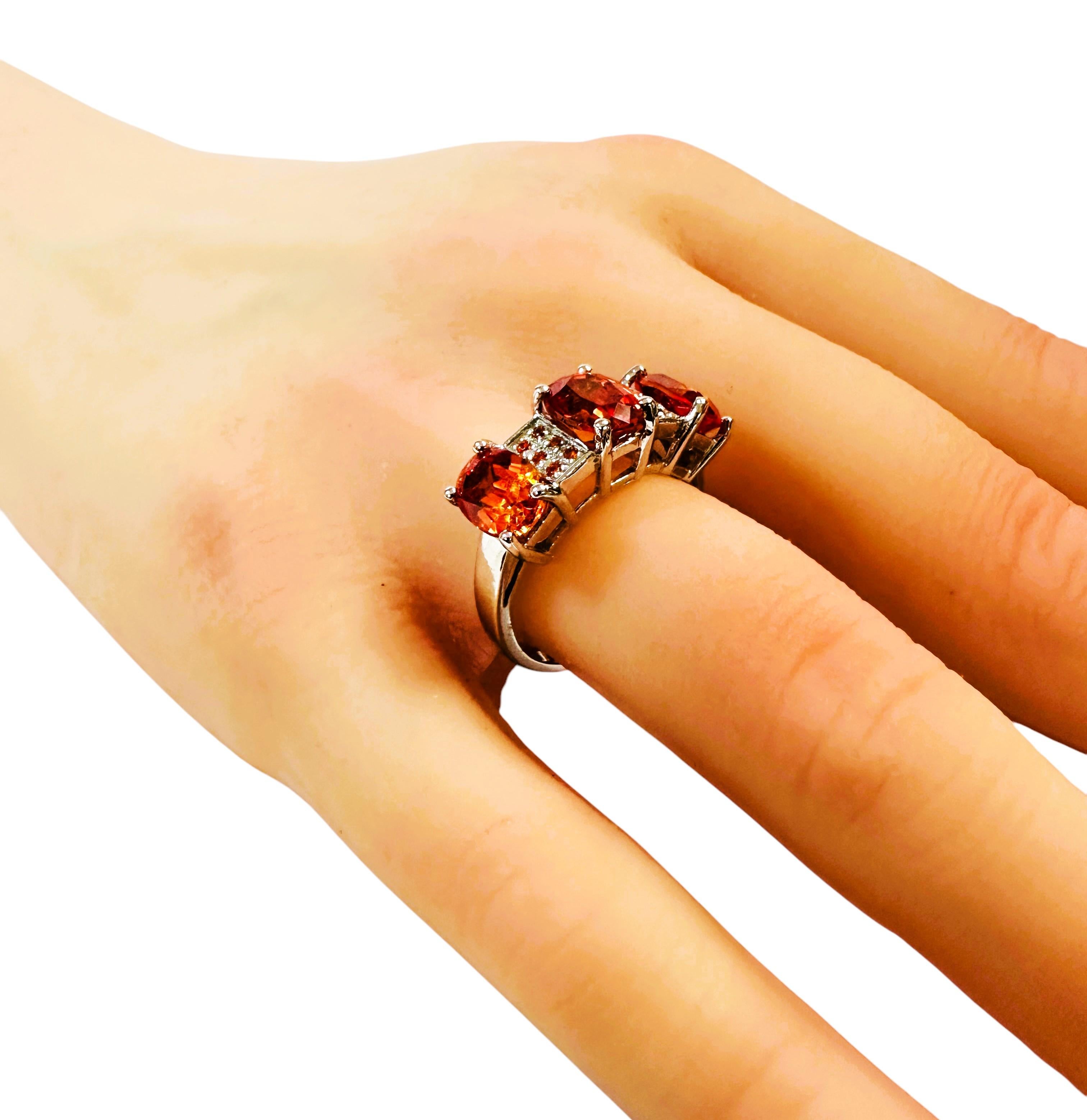 Art Deco New 5.7 carat Fanta Orange Spessartite & Diamond Cut Sapphire Sterling Ring For Sale