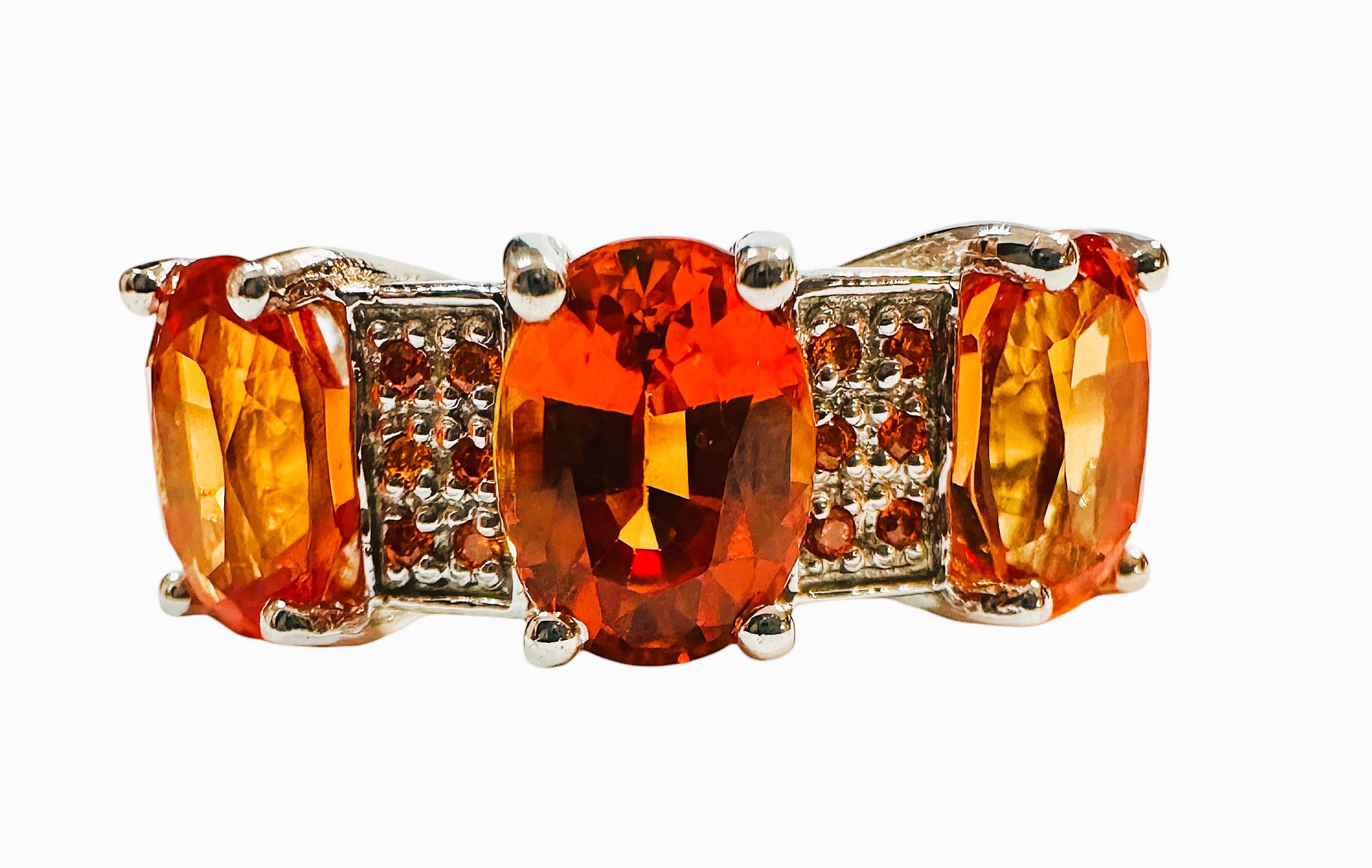 Oval Cut New 5.7 carat Fanta Orange Spessartite & Diamond Cut Sapphire Sterling Ring For Sale