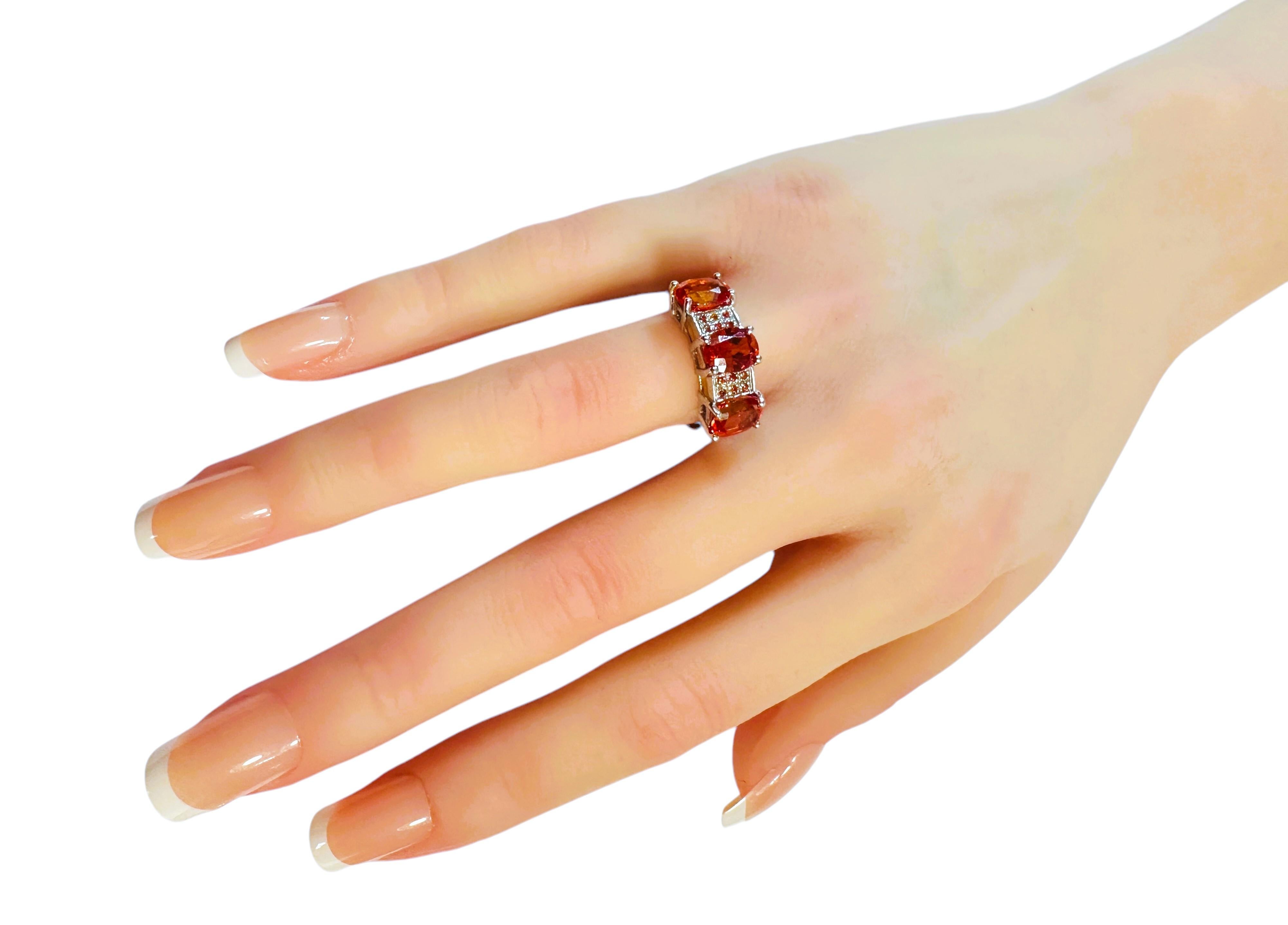 New 5.7 carat Fanta Orange Spessartite & Diamond Cut Sapphire Sterling Ring For Sale 2