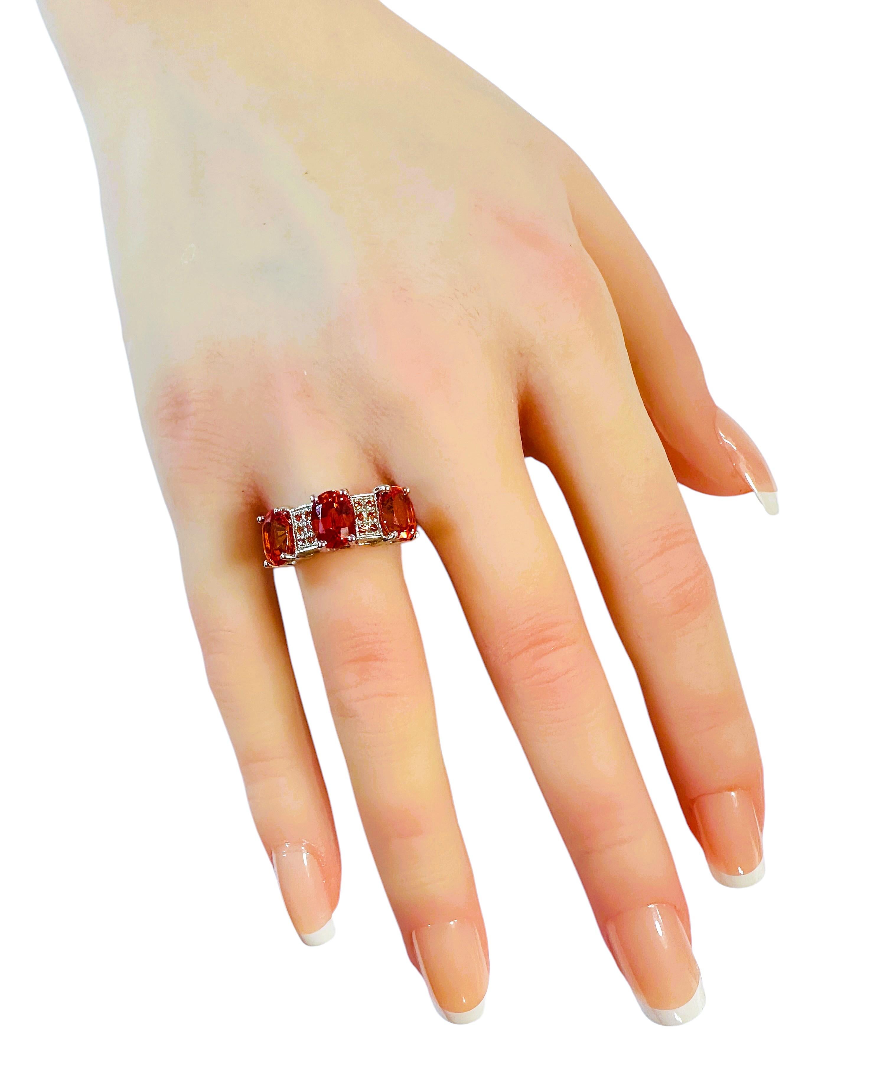 New 5.7 carat Fanta Orange Spessartite & Diamond Cut Sapphire Sterling Ring For Sale 3