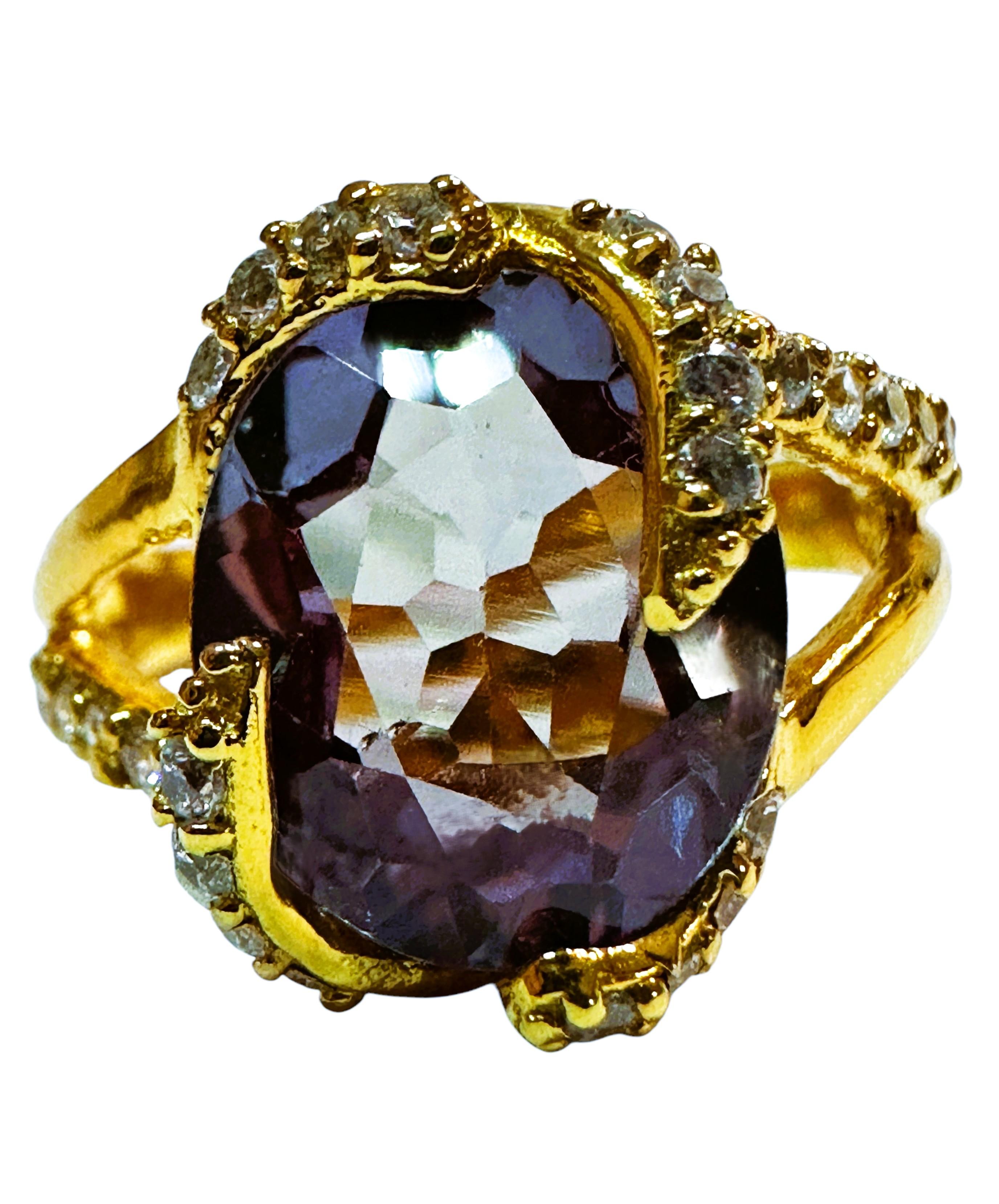 Oval Cut New African 5.7 ct Purple Sapphire & Diamond Cut Sapphire YGold Sterling Ring For Sale