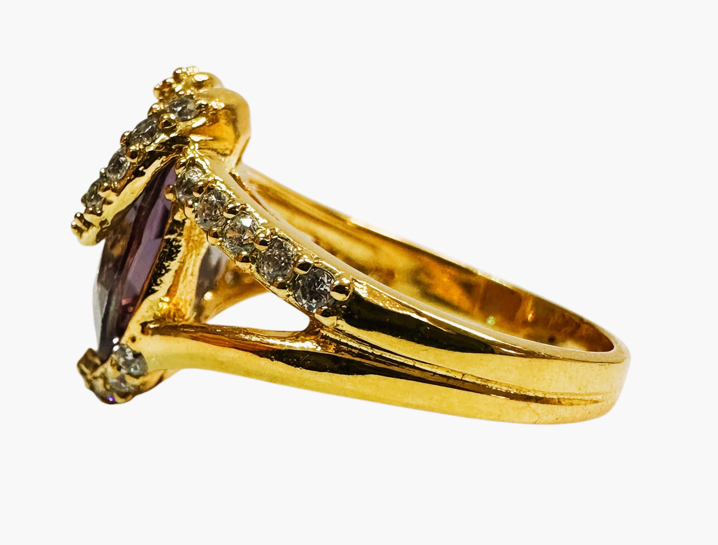 New African 5.7 ct Purple Sapphire & Diamond Cut Sapphire YGold Sterling Ring In New Condition For Sale In Eagan, MN