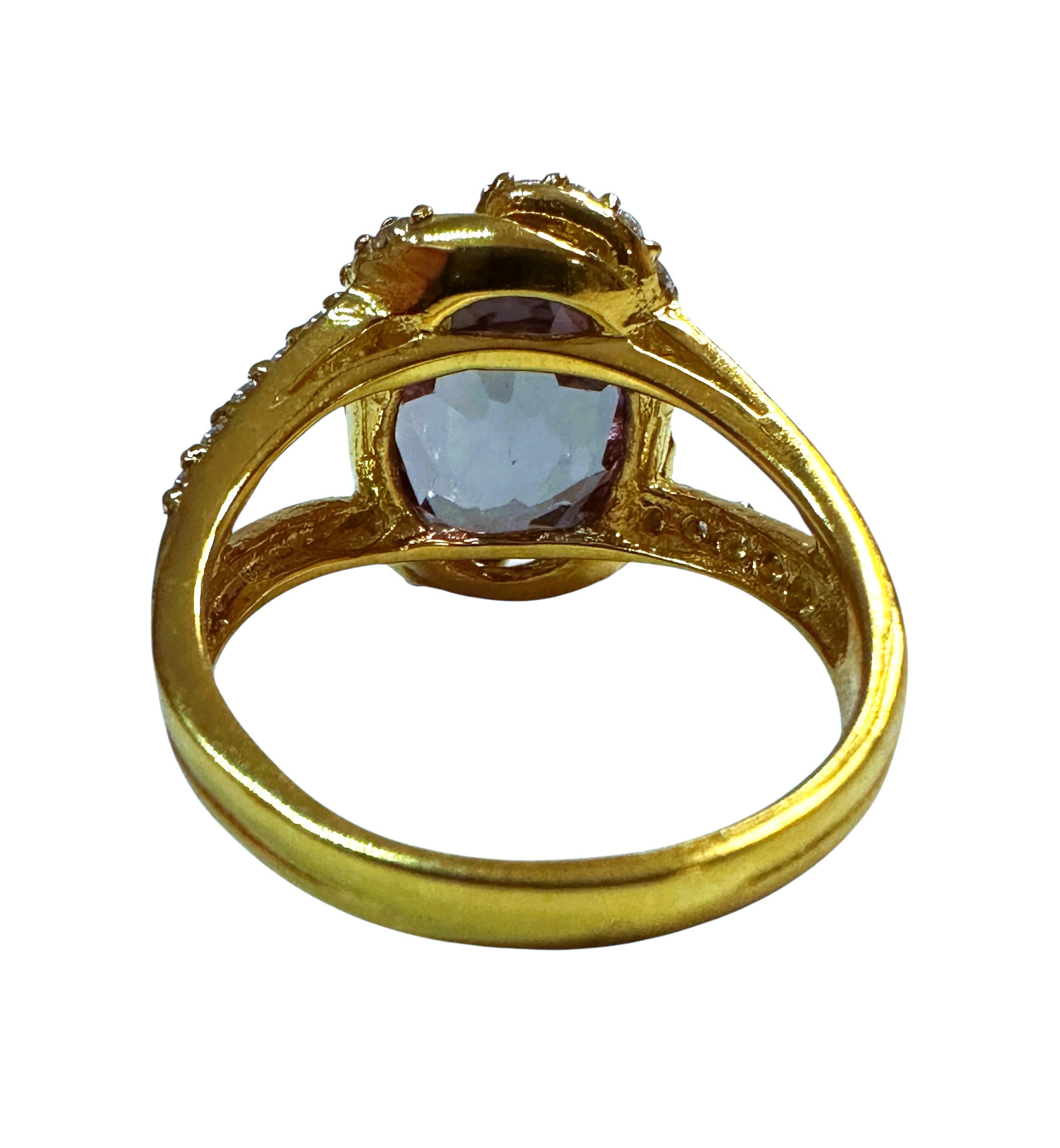 Women's New African 5.7 ct Purple Sapphire & Diamond Cut Sapphire YGold Sterling Ring For Sale