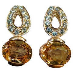 Nuevos pendientes africanos de zafiro miel y zafiro aguamarina de 5,8 ct, chapados en oro, de plata de ley