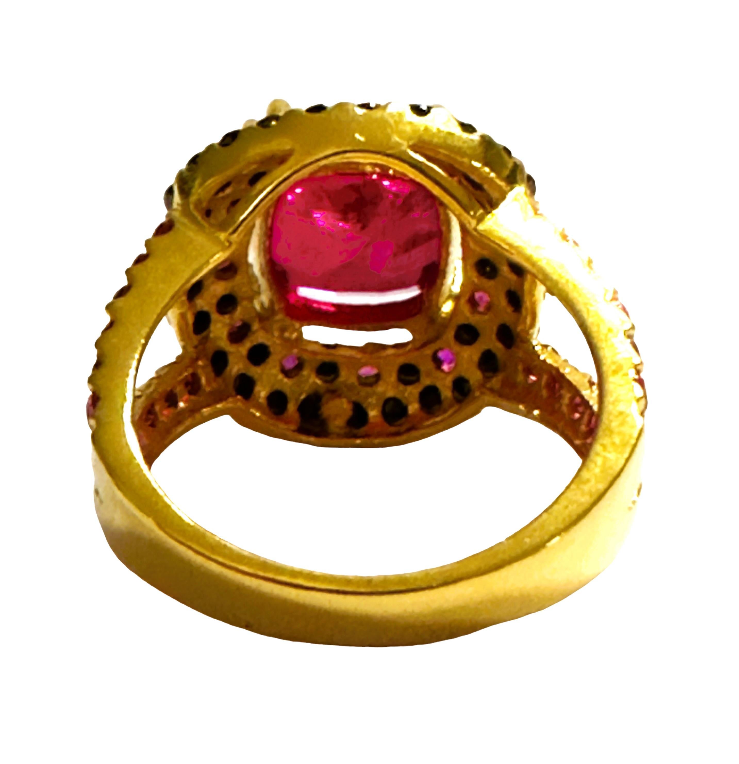 Art Deco New African 5.8 ct Pinkish Red Sapphire  & Spinel YGold Plated Sterling Ring 6.5