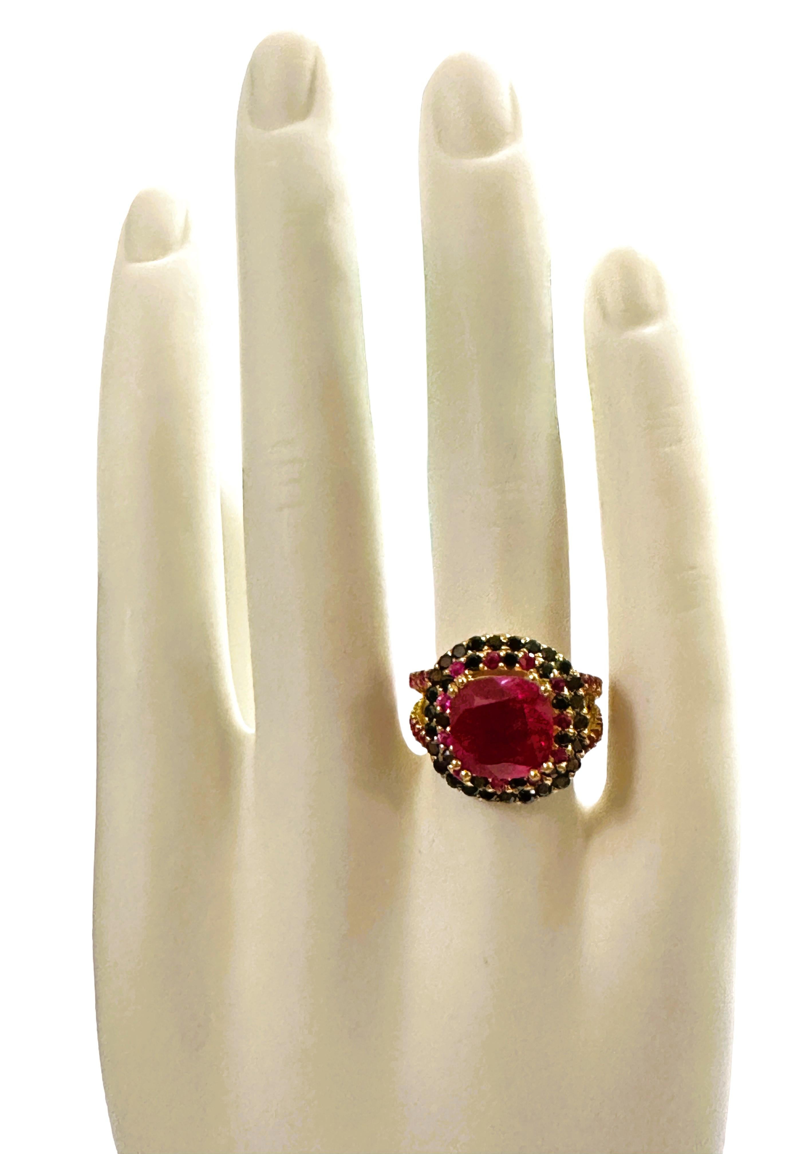 Women's New African 5.8 ct Pinkish Red Sapphire  & Spinel YGold Plated Sterling Ring 6.5