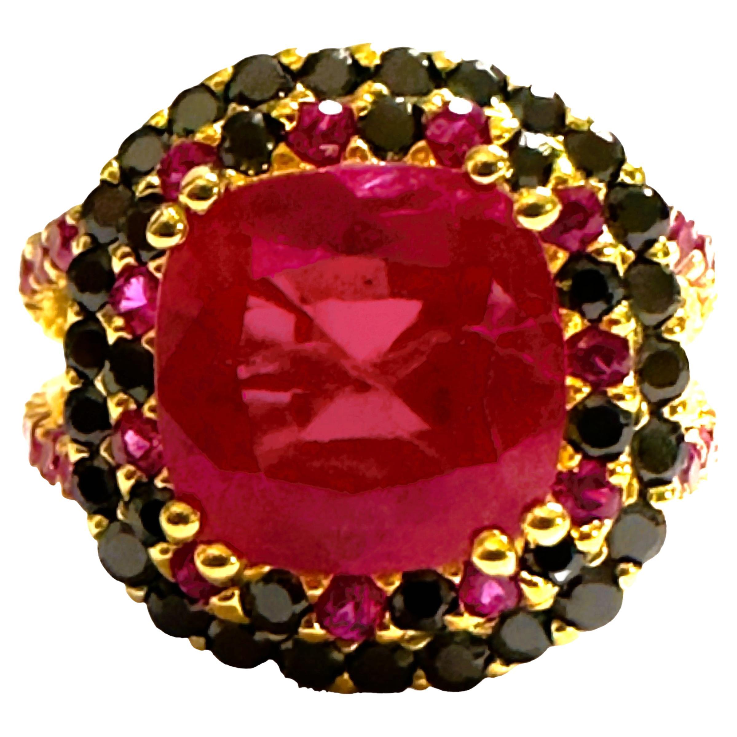 New African 5.8 ct Pinkish Red Sapphire  & Spinel YGold Plated Sterling Ring 6.5
