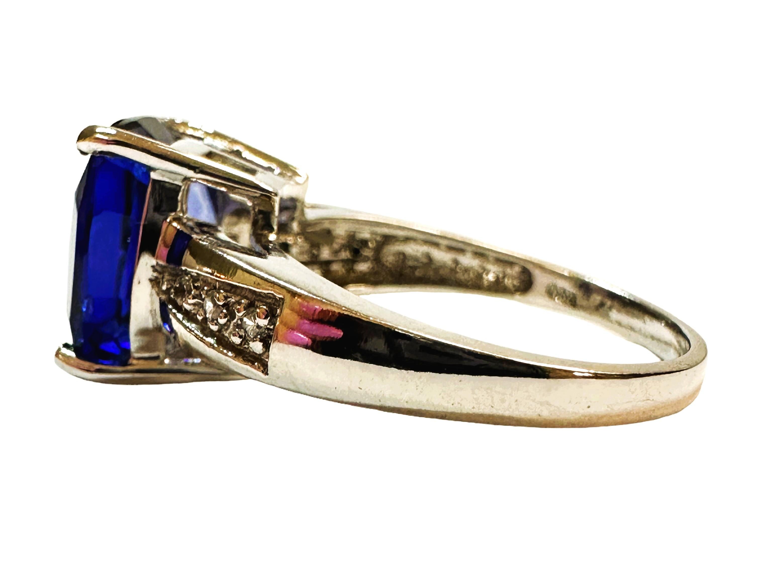 Art Deco New African 5.80 Ct Cornflower Blue & White Sapphire Sterling Ring Size 6.75