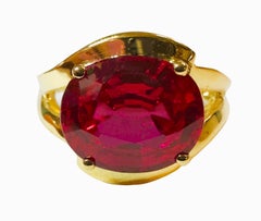 New African 5.80 Ct Pinkish Red Sapphire Yellow Gold Plated Sterling Ring
