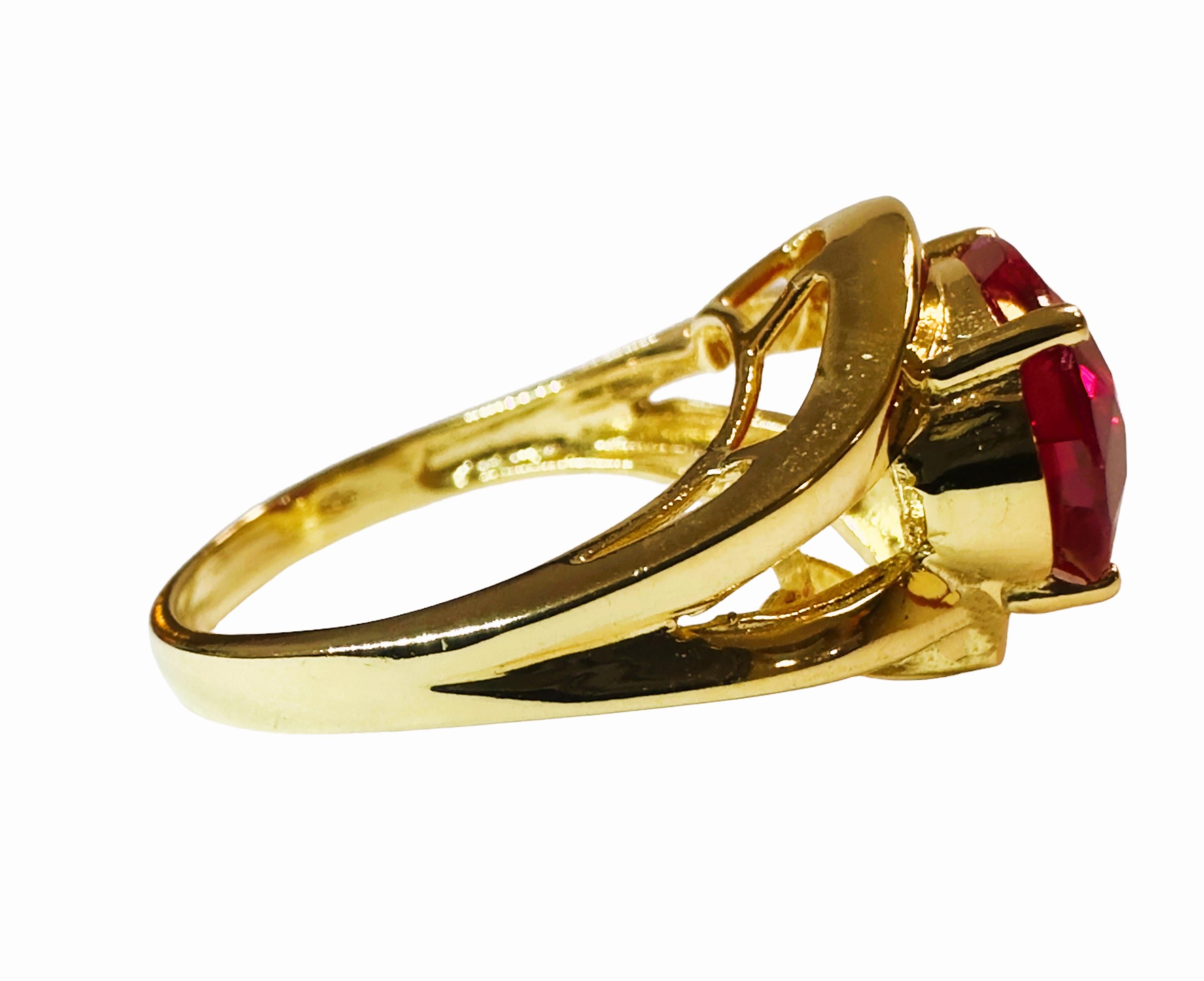 New African 5.80 Ct Pinkish Red Sapphire Gelb Gold Plated Sterling Ring im Zustand „Neu“ in Eagan, MN
