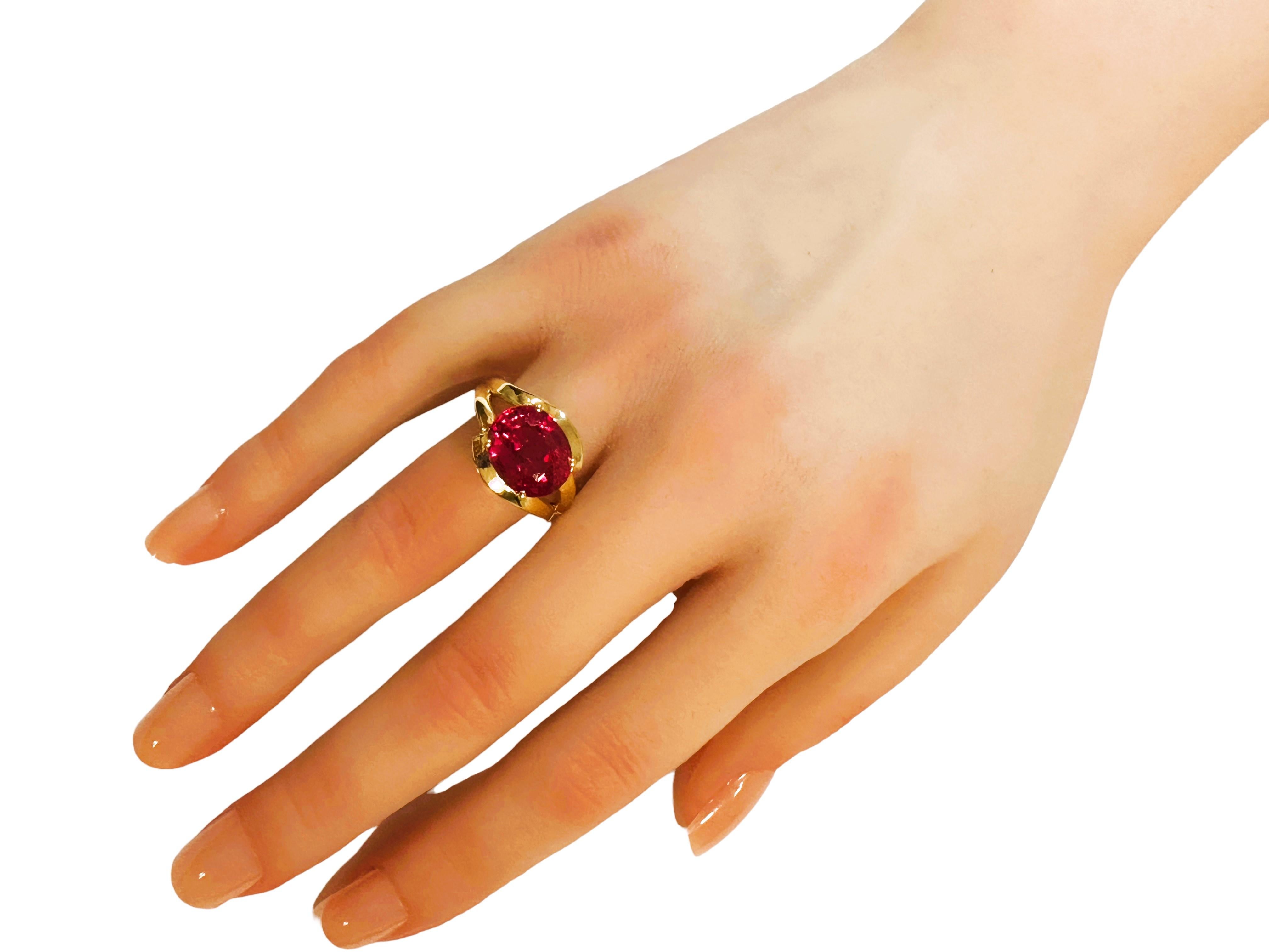 New African 5.80 Ct Pinkish Red Sapphire Yellow Gold Plated Sterling Ring For Sale 1