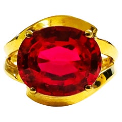 New 5.80 Carat Pinkish Red Sapphire Yellow Gold Plated Sterling Ring