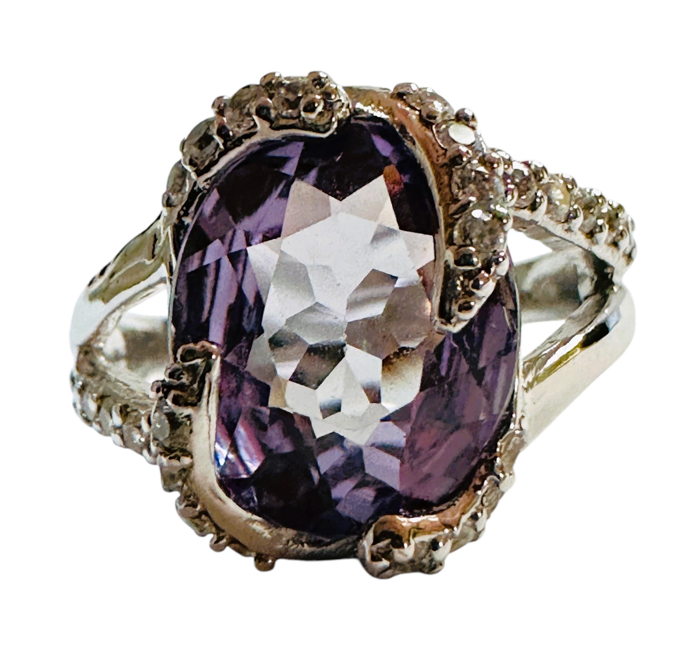 Oval Cut New African 6 Carat Purple Alexandrite & Diamond Cut Sapphire Sterling Ring