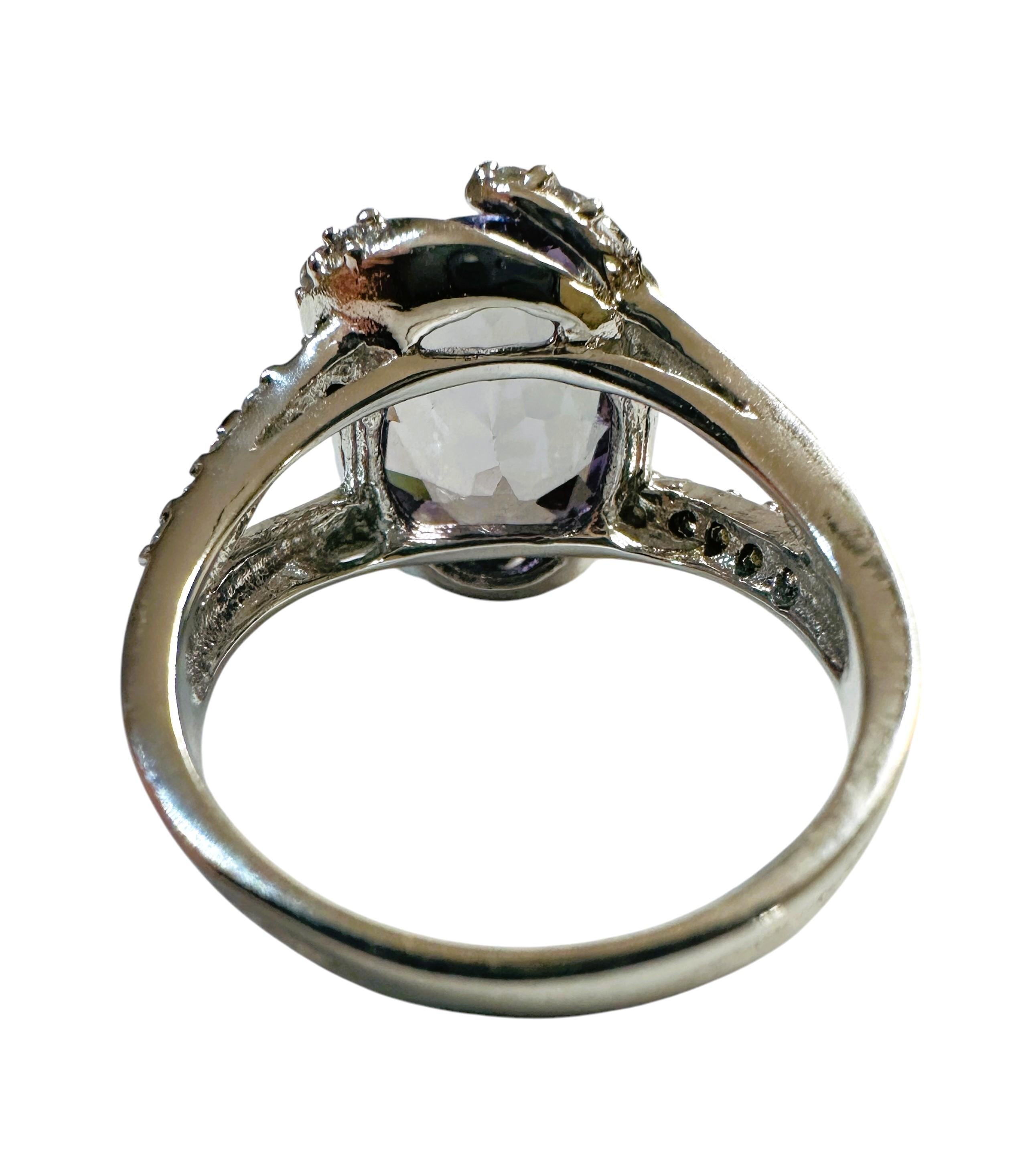 Women's New African 6 Carat Purple Alexandrite & Diamond Cut Sapphire Sterling Ring