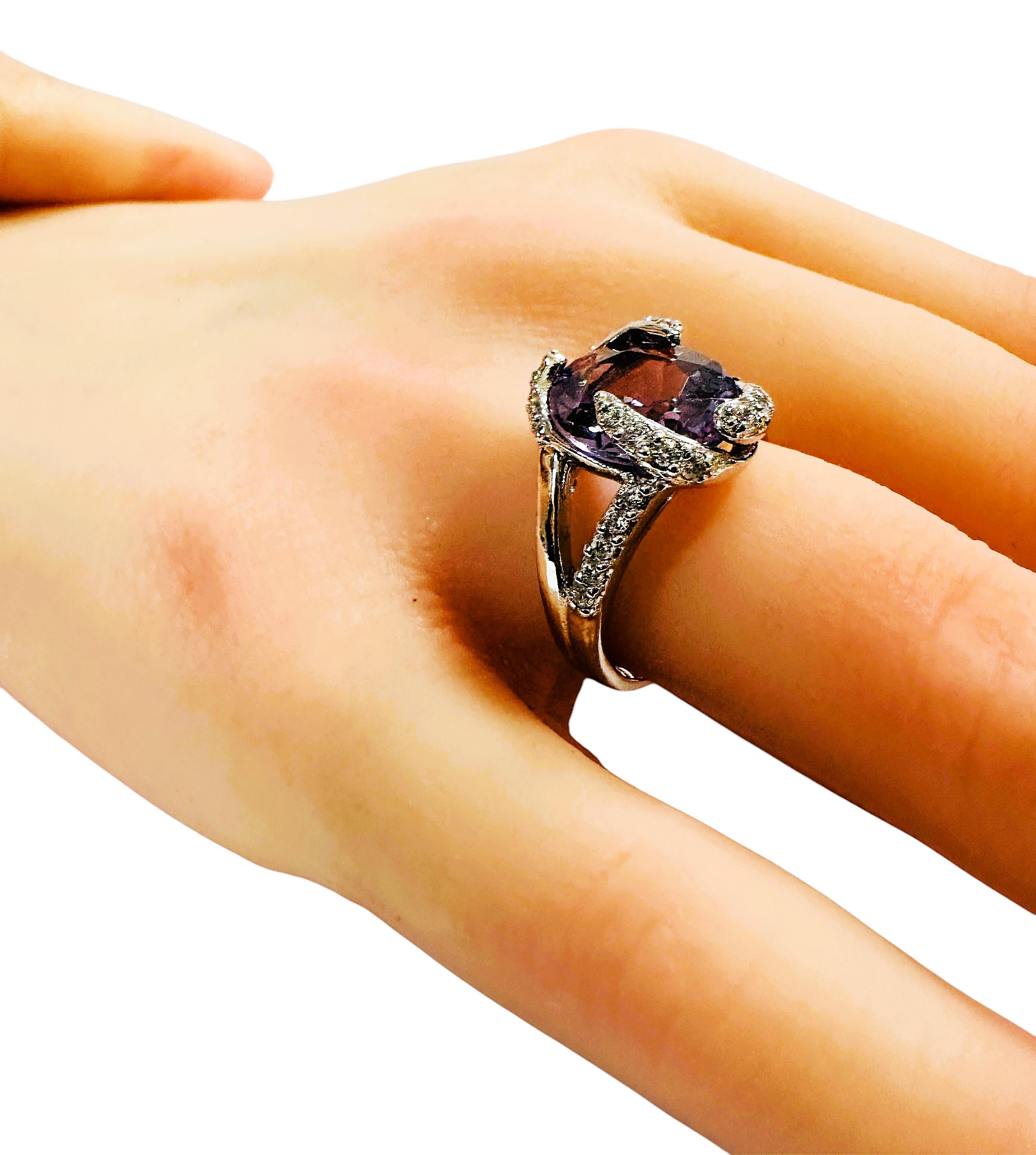 New African 6 Carat Purple Alexandrite & Diamond Cut Sapphire Sterling Ring 2