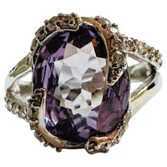 New African 6 Carat Purple Alexandrite & Diamond Cut Sapphire Sterling Ring