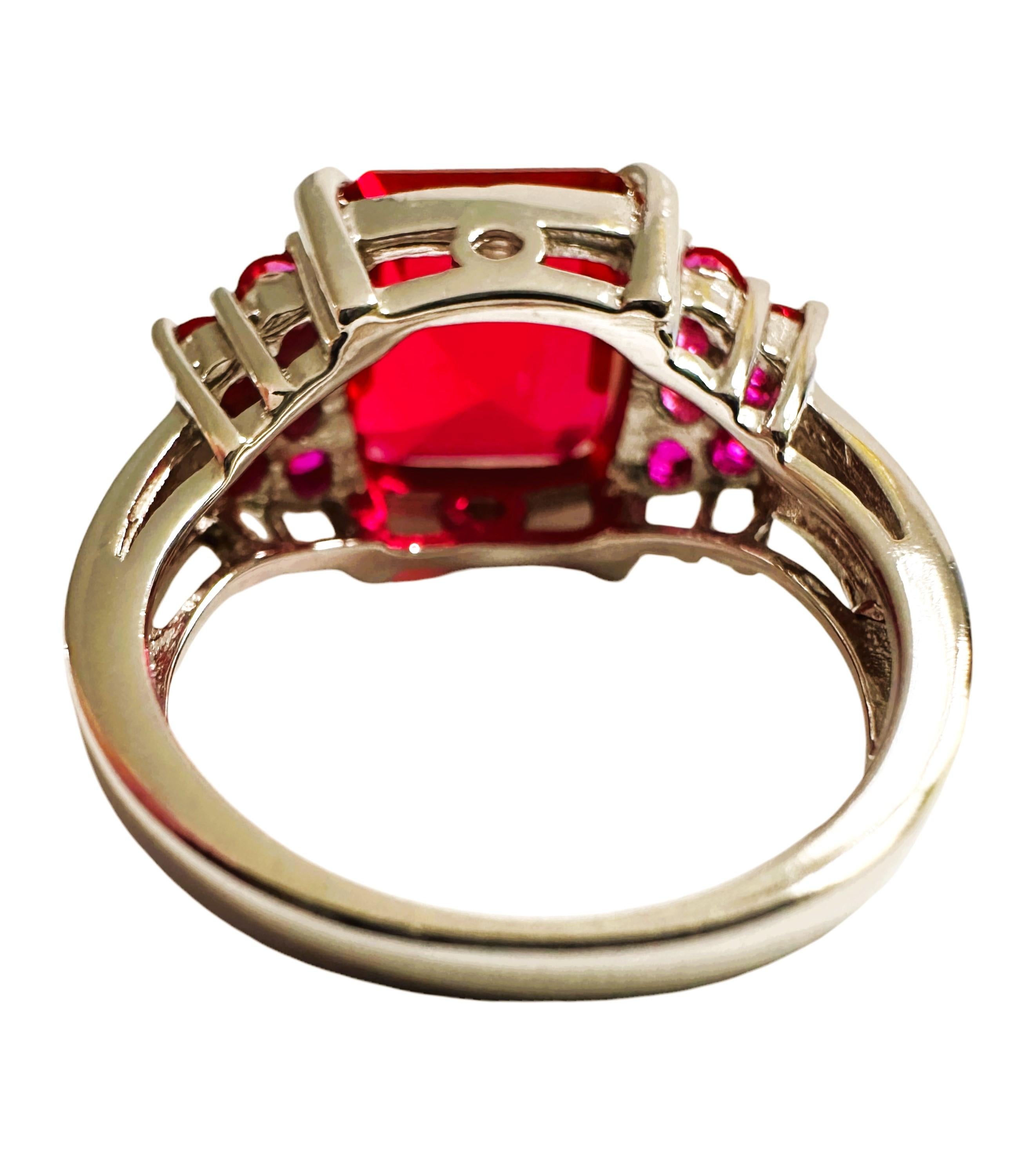 Asscher Cut New African 6.0 ct Red Sapphire & Diamond Cut Pink Sapphire Sterling Ring