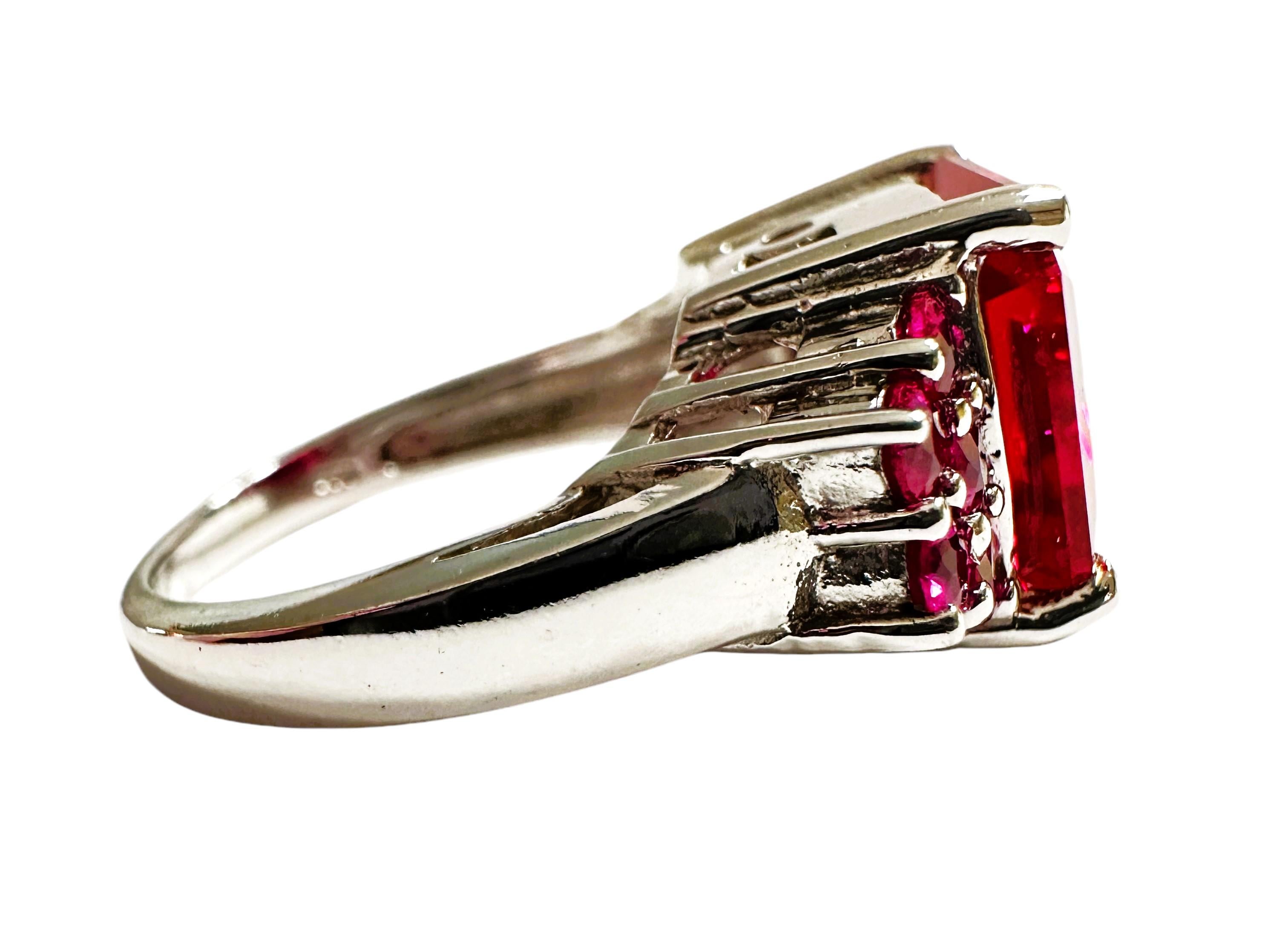 New African 6.0 ct Red Sapphire & Diamond Cut Pink Sapphire Sterling Ring In New Condition In Eagan, MN