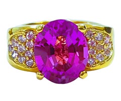 New African 6.1 Ct Pink and Purple Sapphire Yellow Gold Plated Sterling Ring