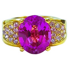 New African 6.1 Ct Pink and Purple Sapphire Yellow Gold Plated Sterling Ring