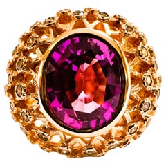 New African 6.20 Ct Blue Purple & Pink Sapphire RGold Plated Sterling Ring