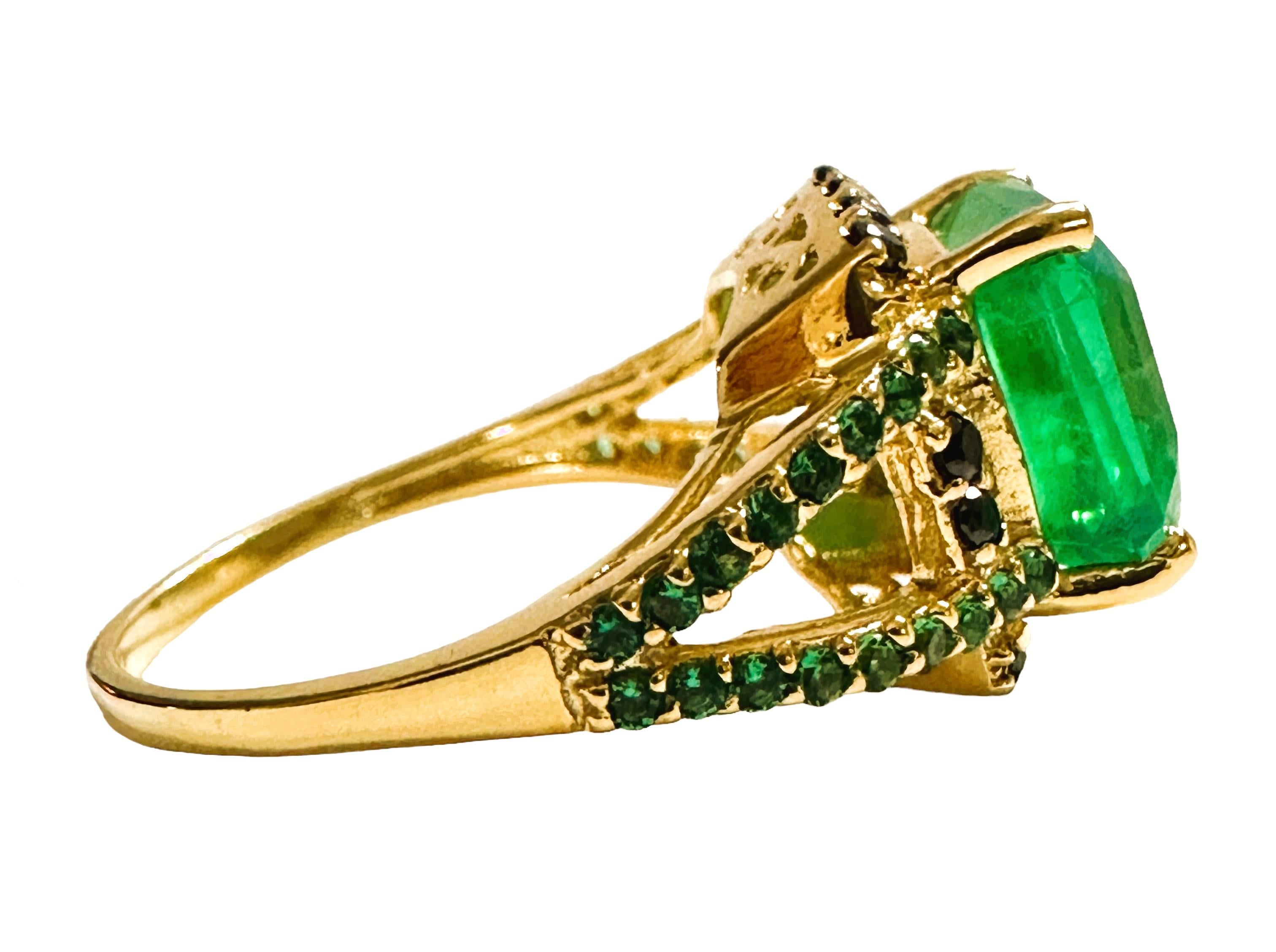 New African 6.20 Ct Emerald Green Garnet Sapphire & Spinel YGold Sterling Ring  In New Condition In Eagan, MN