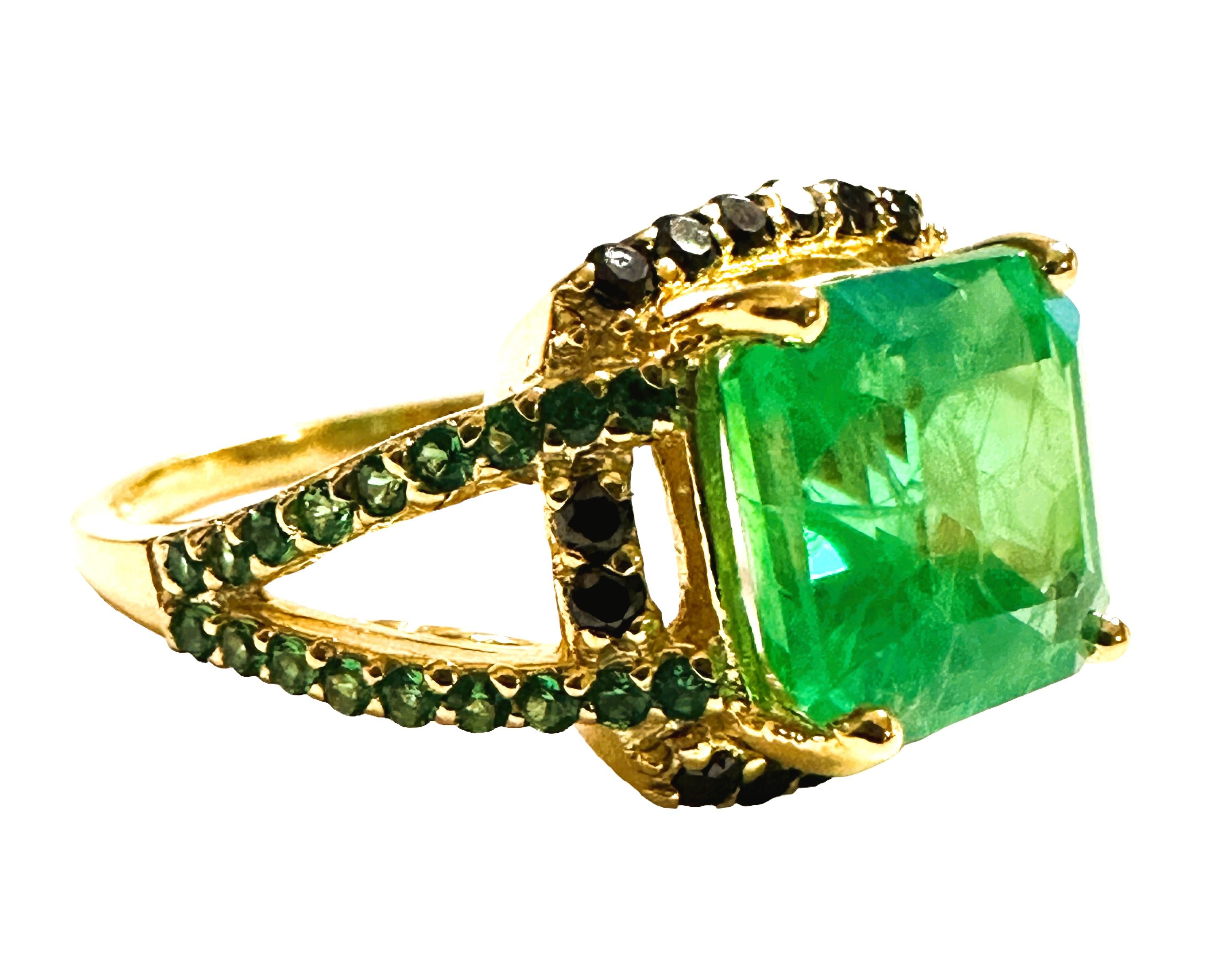 Women's New African 6.20 Ct Emerald Green Garnet Sapphire & Spinel YGold Sterling Ring 