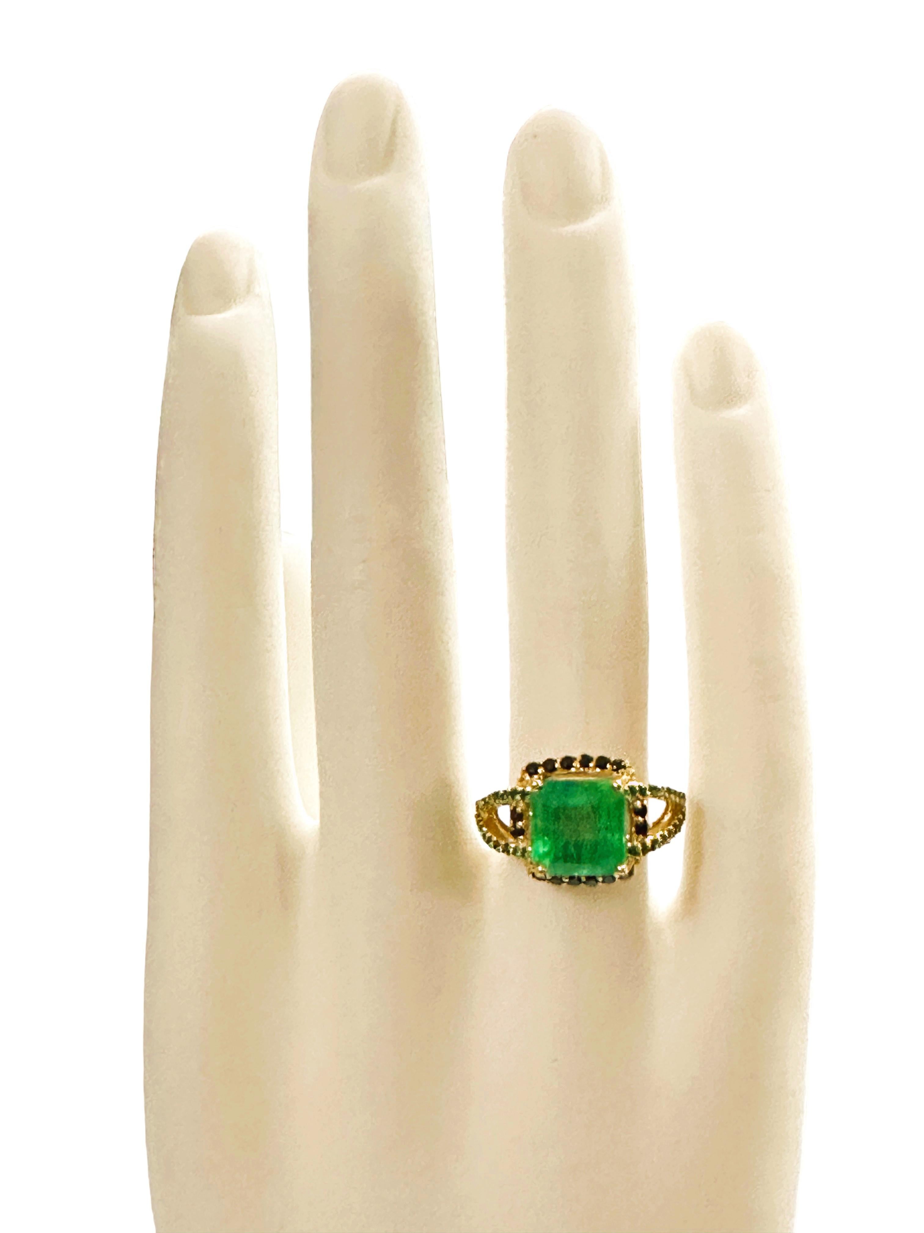 New African 6.20 Ct Emerald Green Garnet Sapphire & Spinel YGold Sterling Ring  1