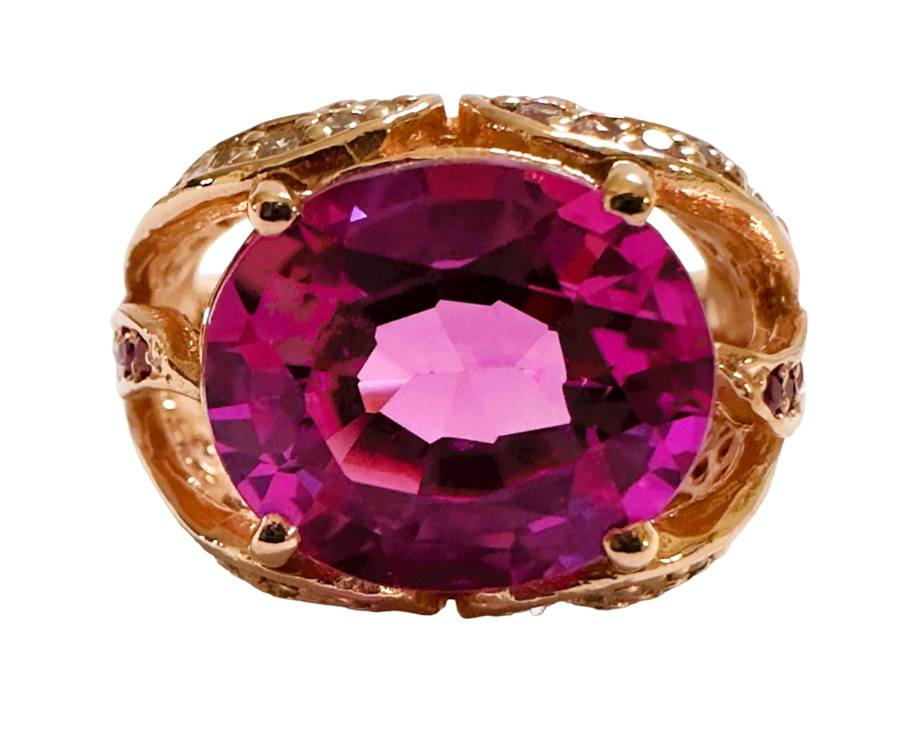 Art déco Bague africaine neuve en plaqué or rose, saphir rose et violet 6.20 carats